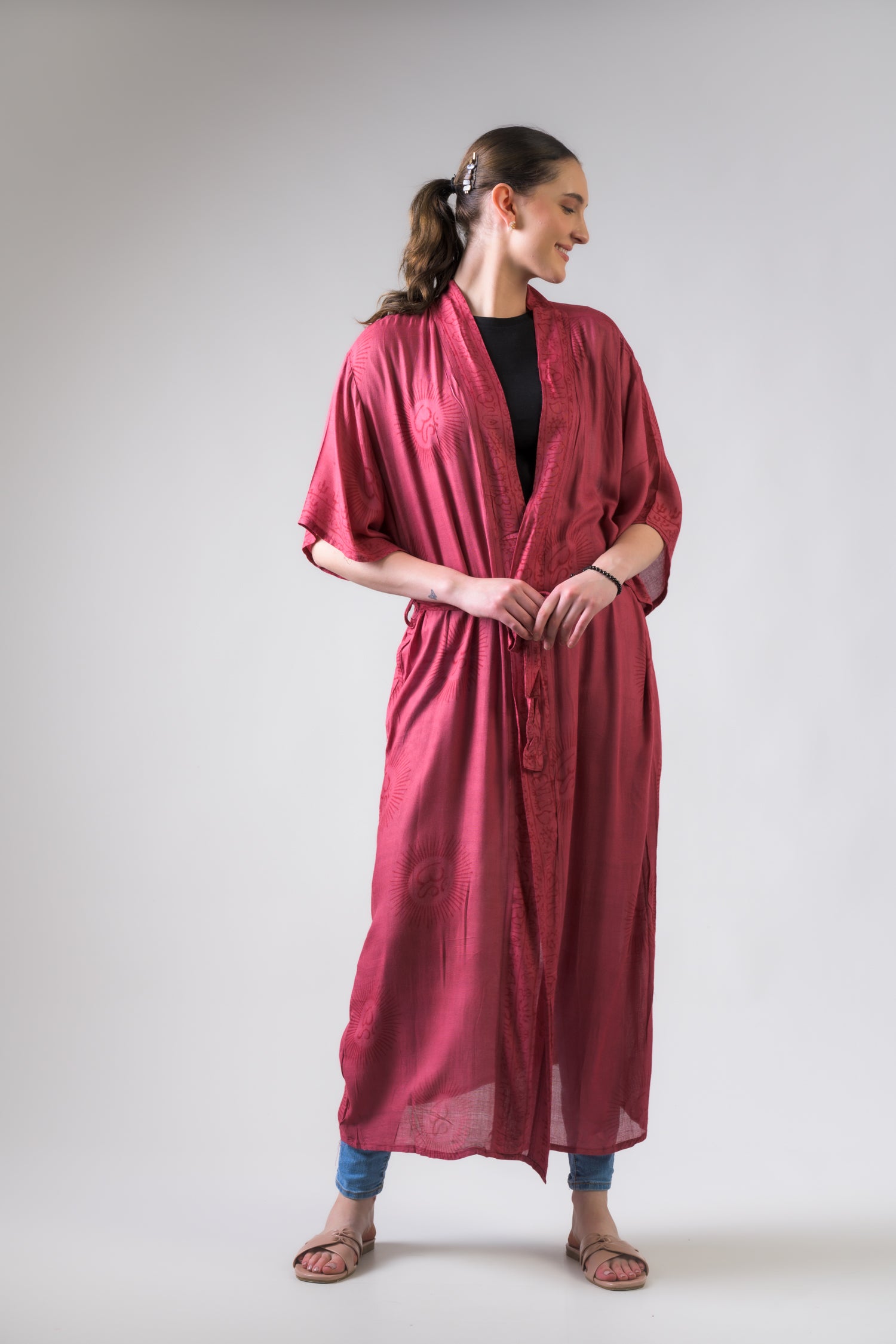 Short Sleeve Om Kimono Black / One Size