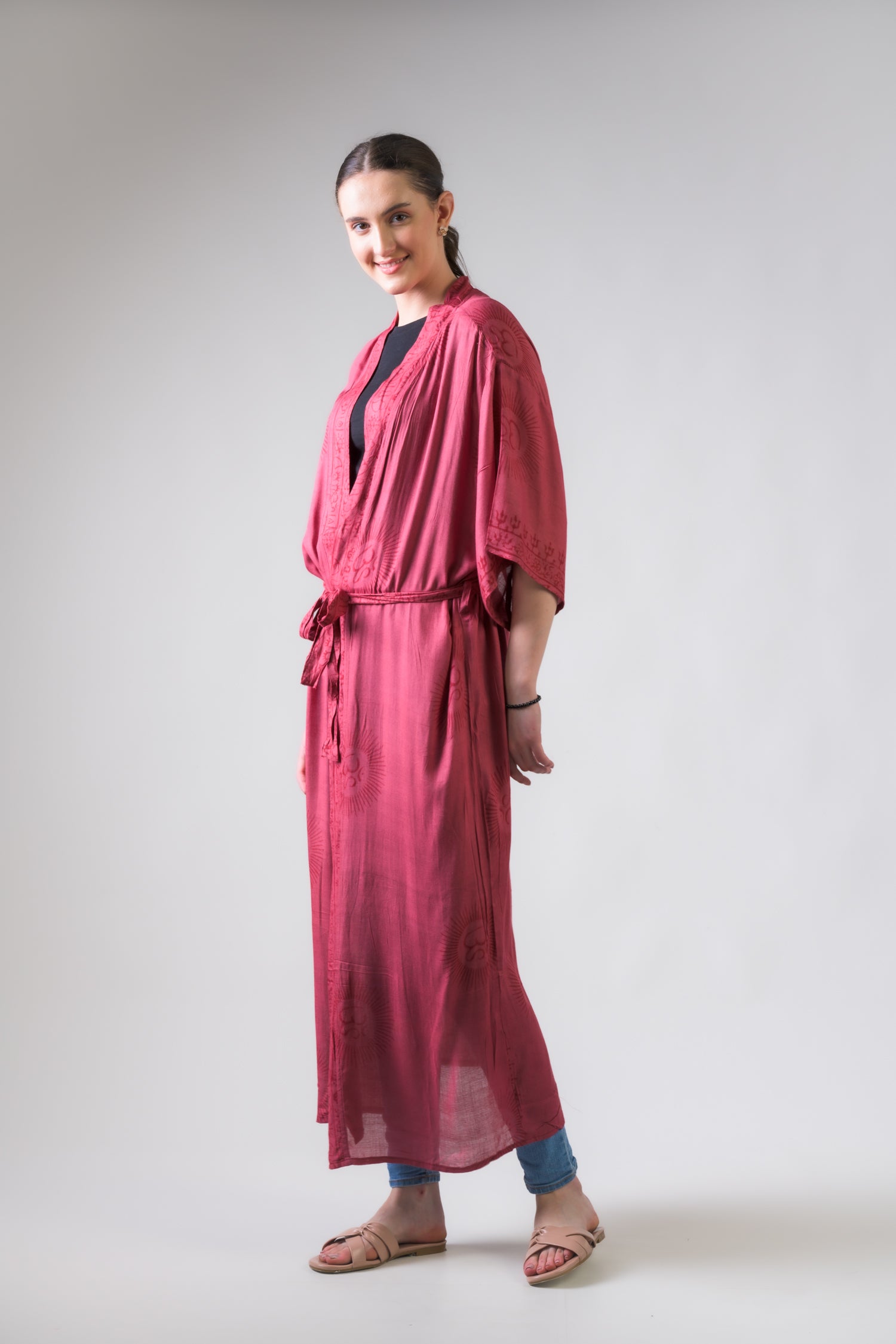 Short Sleeve Om Kimono Black / One Size