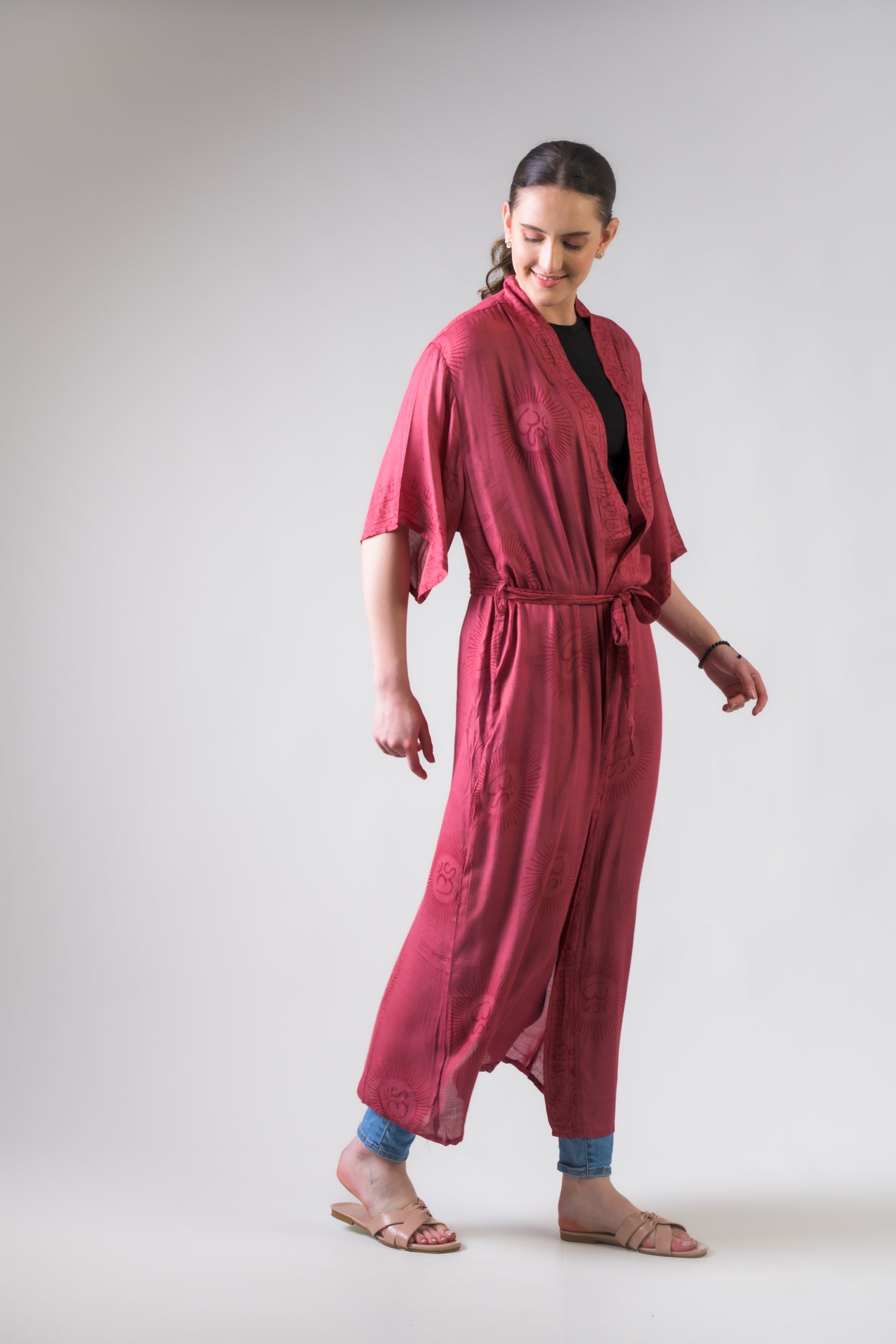 Short Sleeve Om Kimono Black / One Size