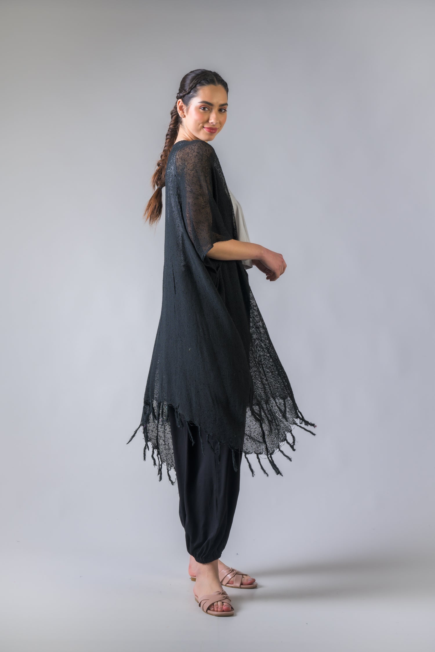 Rhea Light Short Kimono Black / One Size