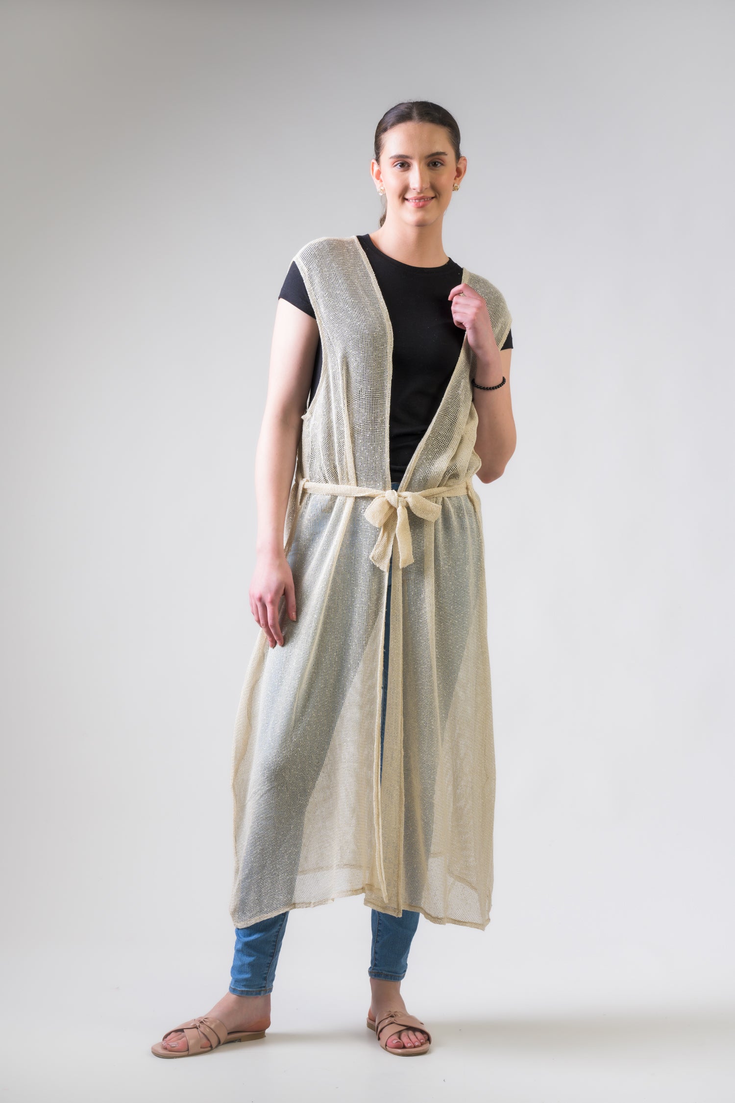 Rhea Light Net Kimono Black / One Size
