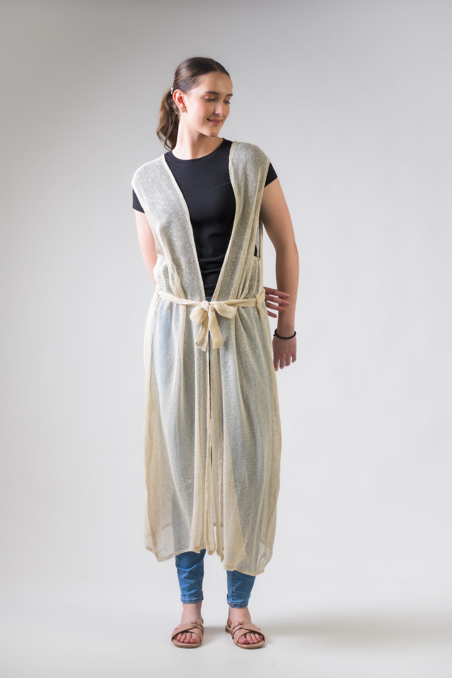 Rhea Light Net Kimono Black / One Size