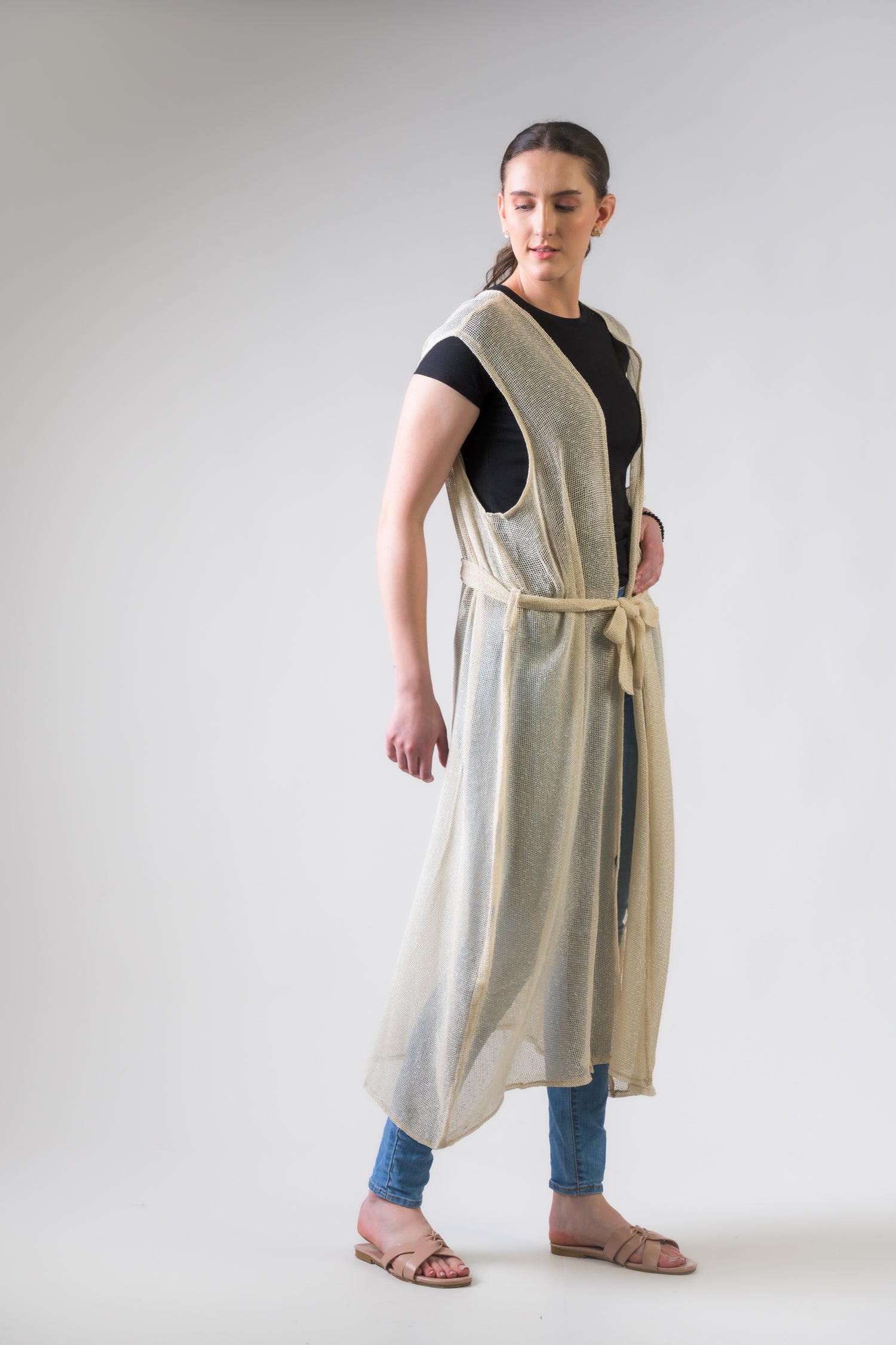 Rhea Light Net Kimono Black / One Size