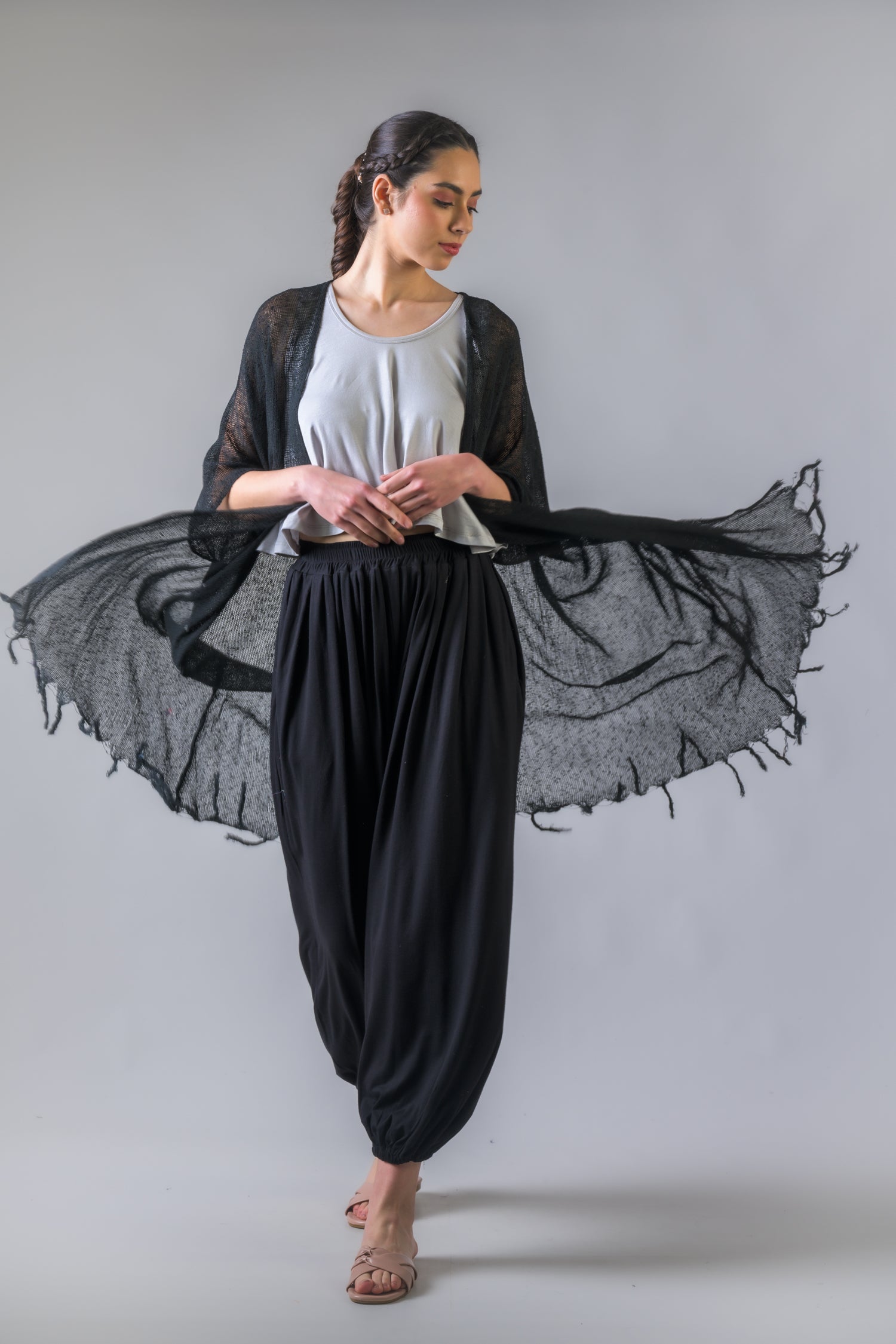 Rhea Light Net Kimono Black / One Size