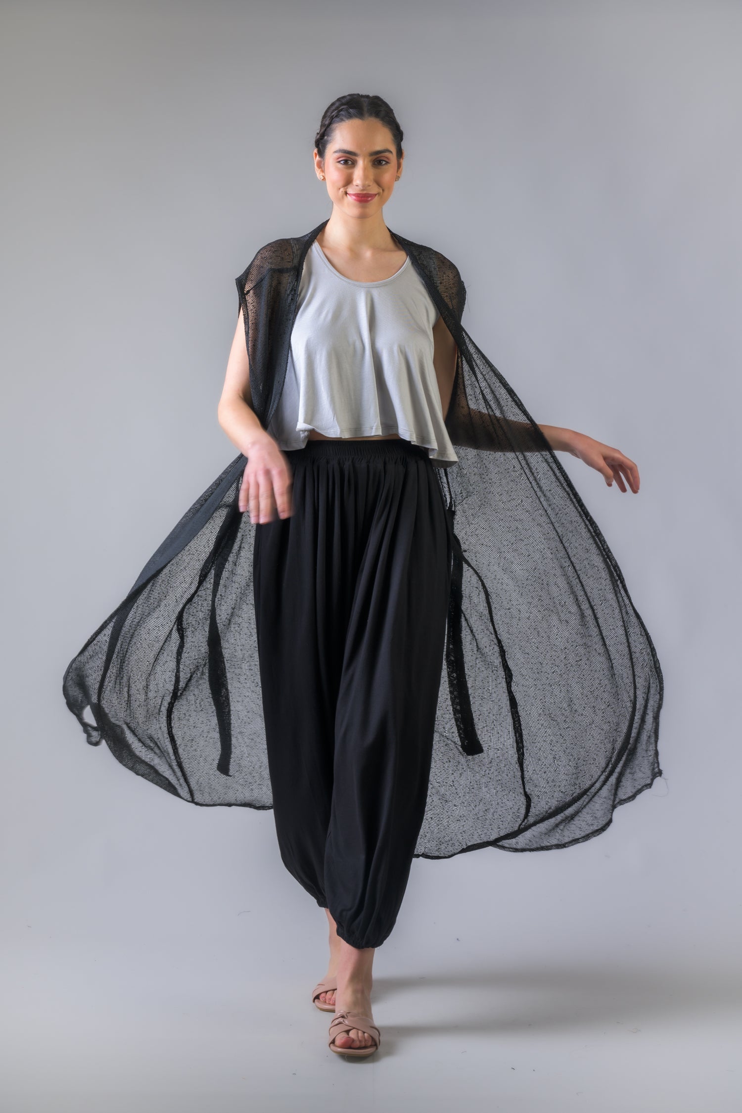 Rhea Light Net Kimono Black / One Size