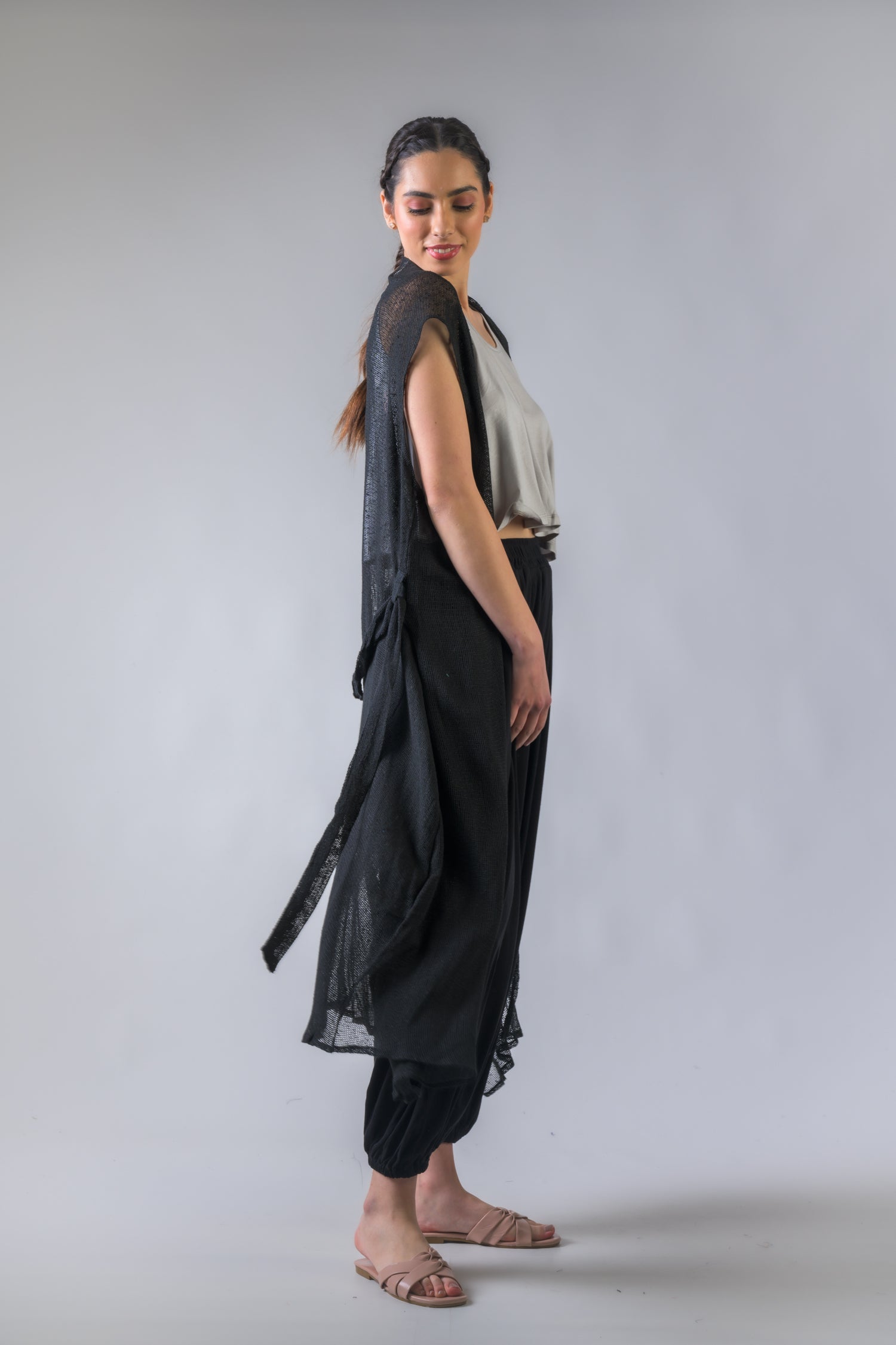 Rhea Light Net Kimono Black / One Size