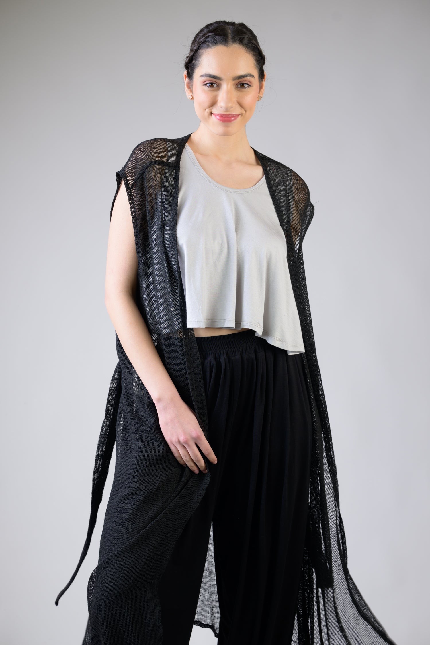 Rhea Light Net Kimono Black / One Size