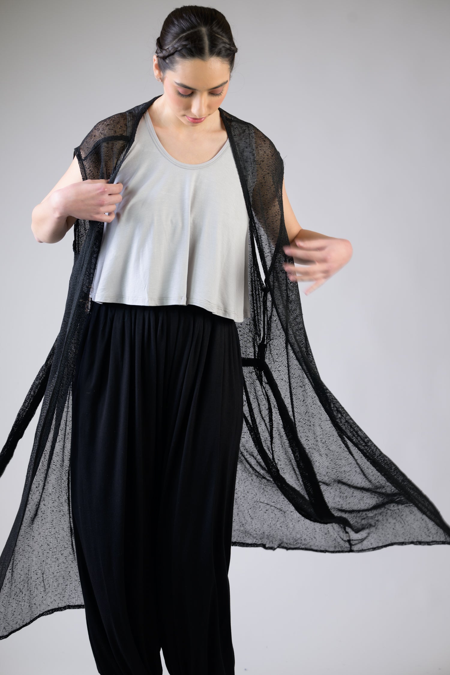 Rhea Light Net Kimono Black / One Size