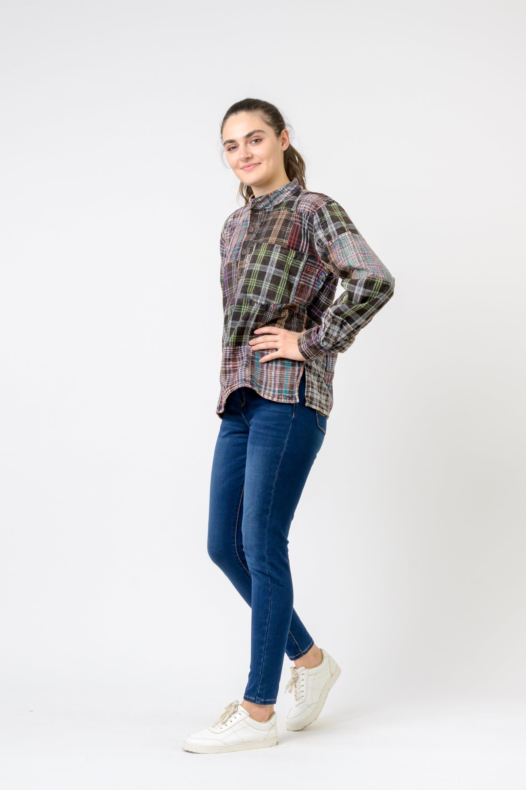 Rhea Patterned Cotton Long Sleeve Top