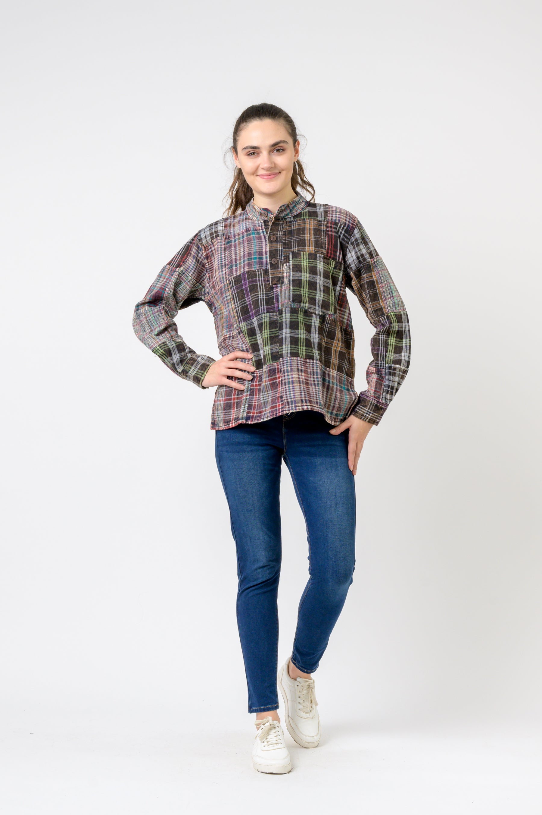 Rhea Patterned Cotton Long Sleeve Top
