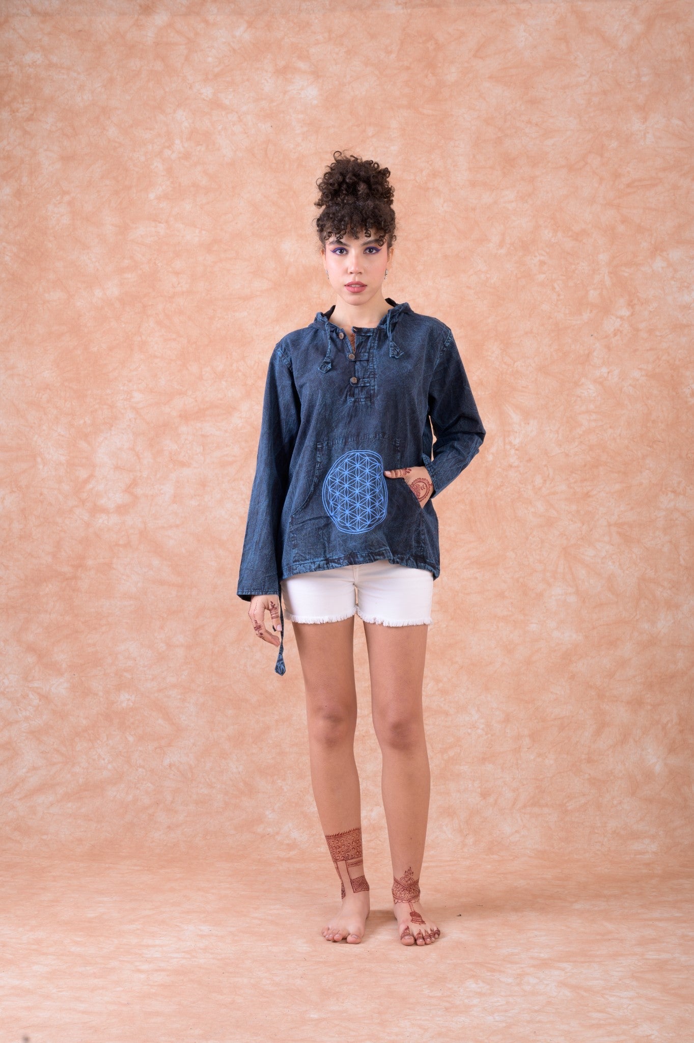 Rhea Flower of Life Hoodie Blue / Small