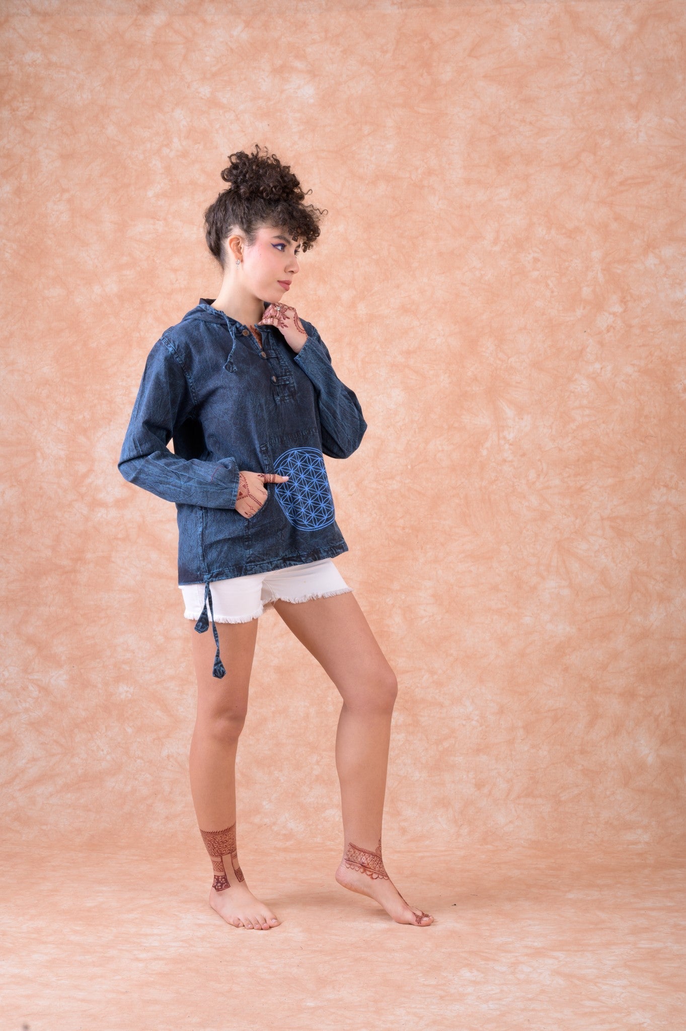 Rhea Flower of Life Hoodie Blue / Medium
