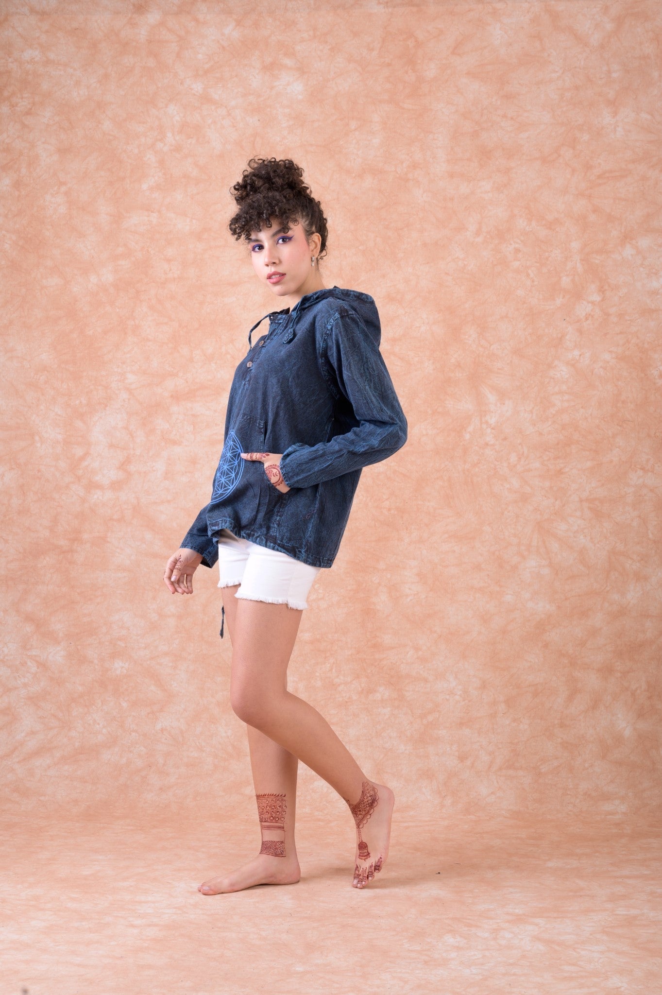 Rhea Flower of Life Hoodie Blue / Large