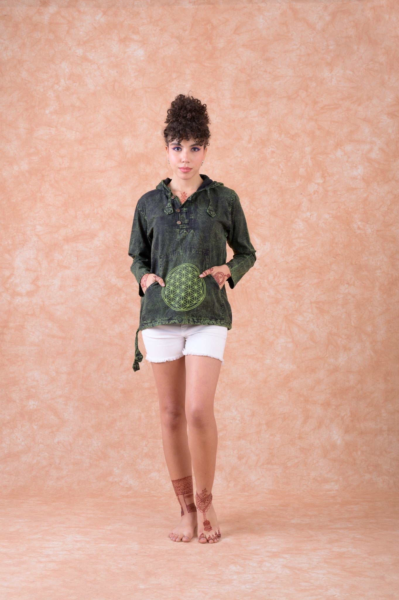 Rhea Flower of Life Hoodie Green / Small