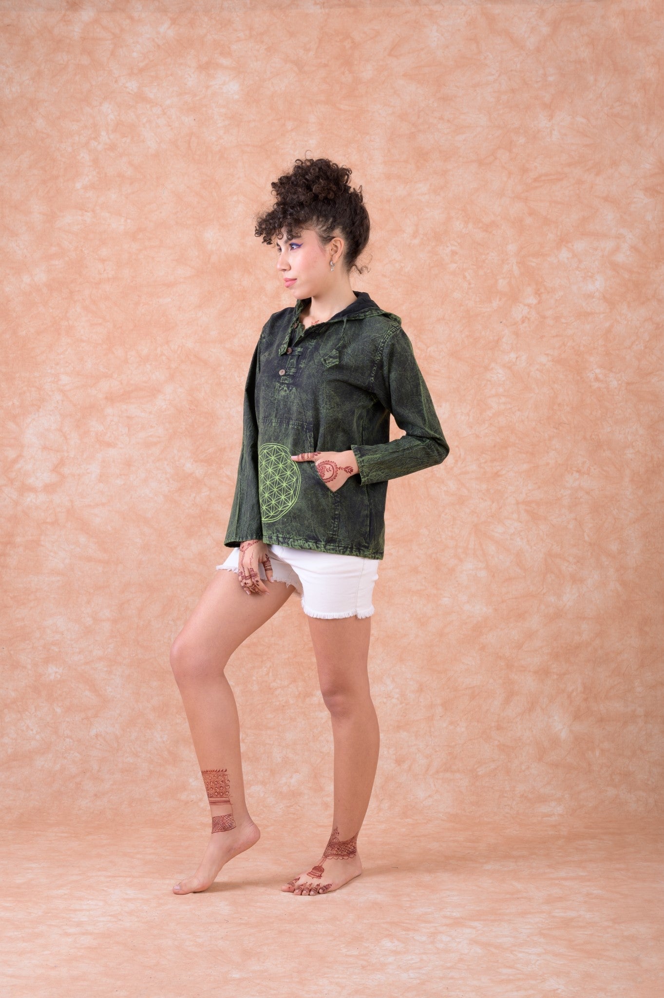 Rhea Flower of Life Hoodie Green / Large