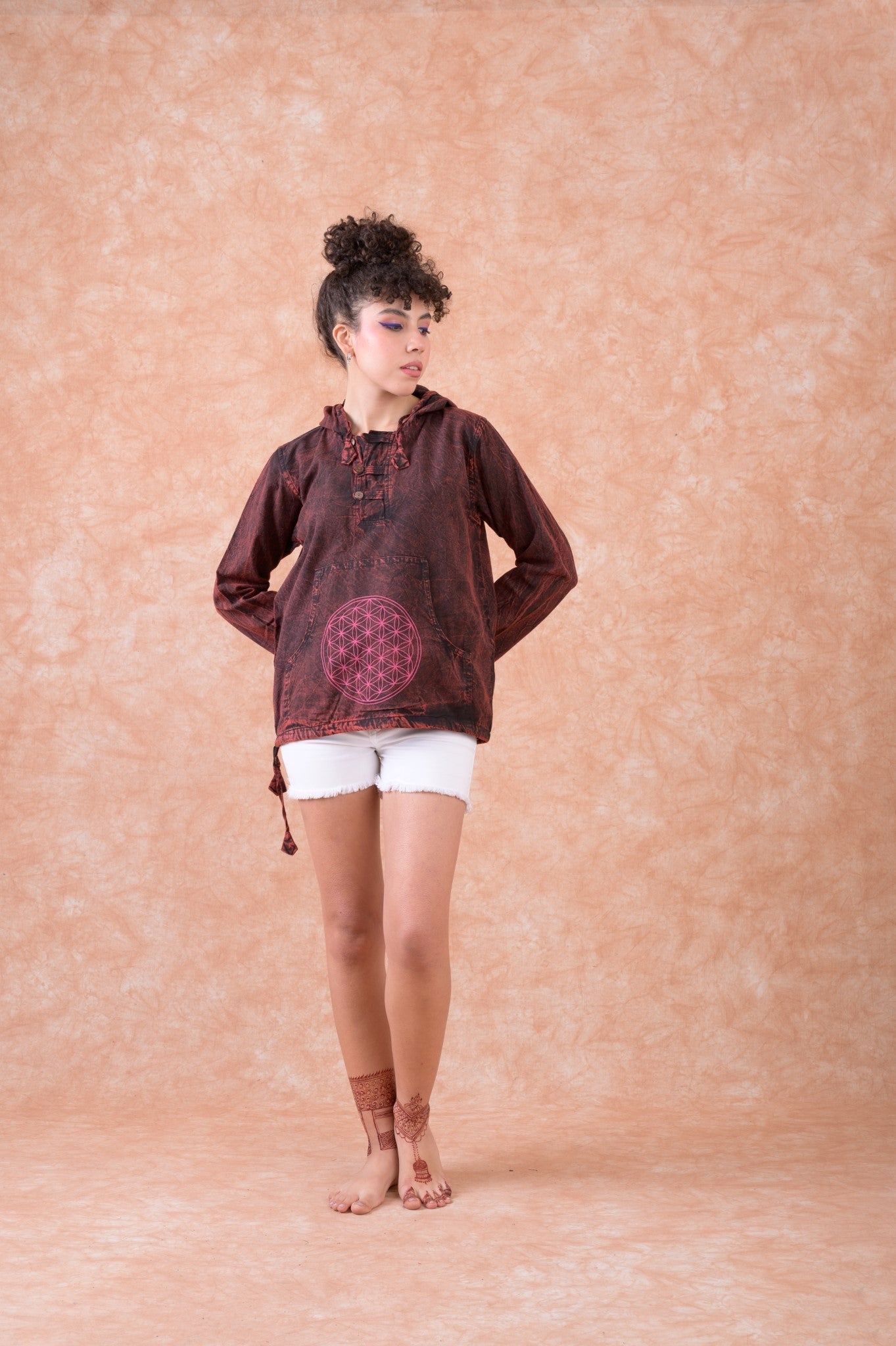 Rhea Flower of Life Hoodie Maroon / Small