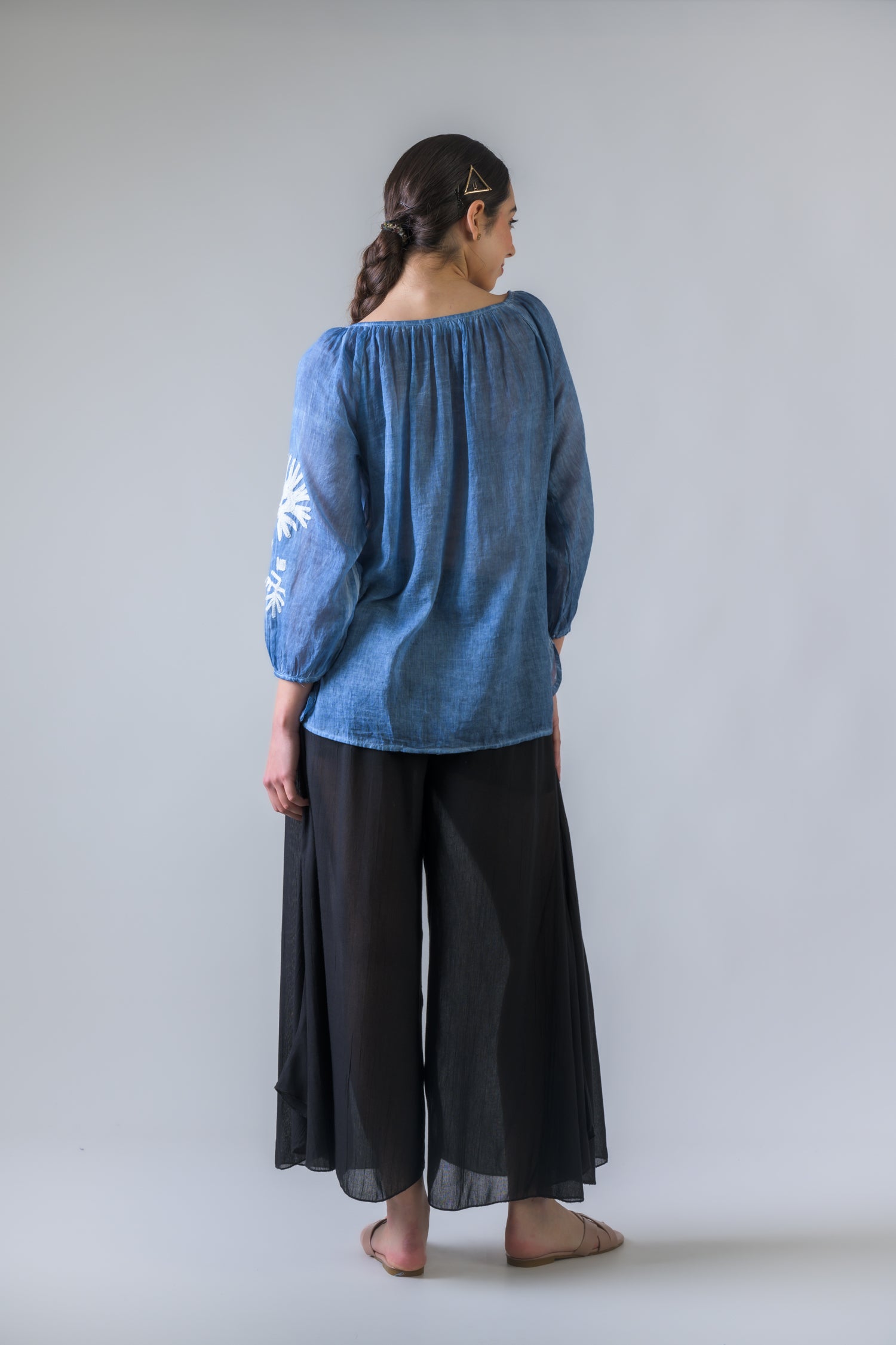 Rhea Embroidered Long Sleeve Cotton Top Orange / One Size