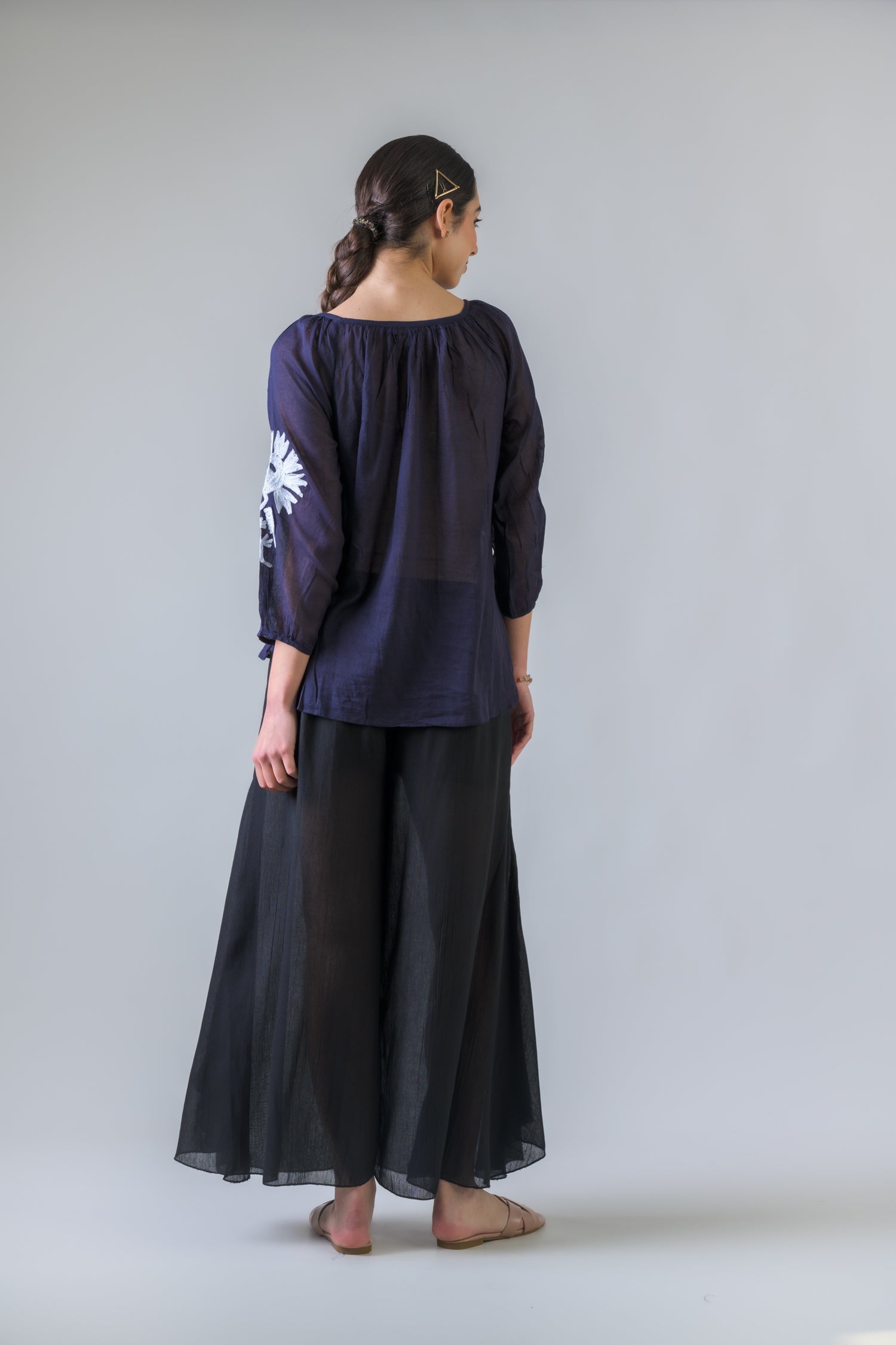 Rhea Embroidered Long Sleeve Cotton Top Orange / One Size