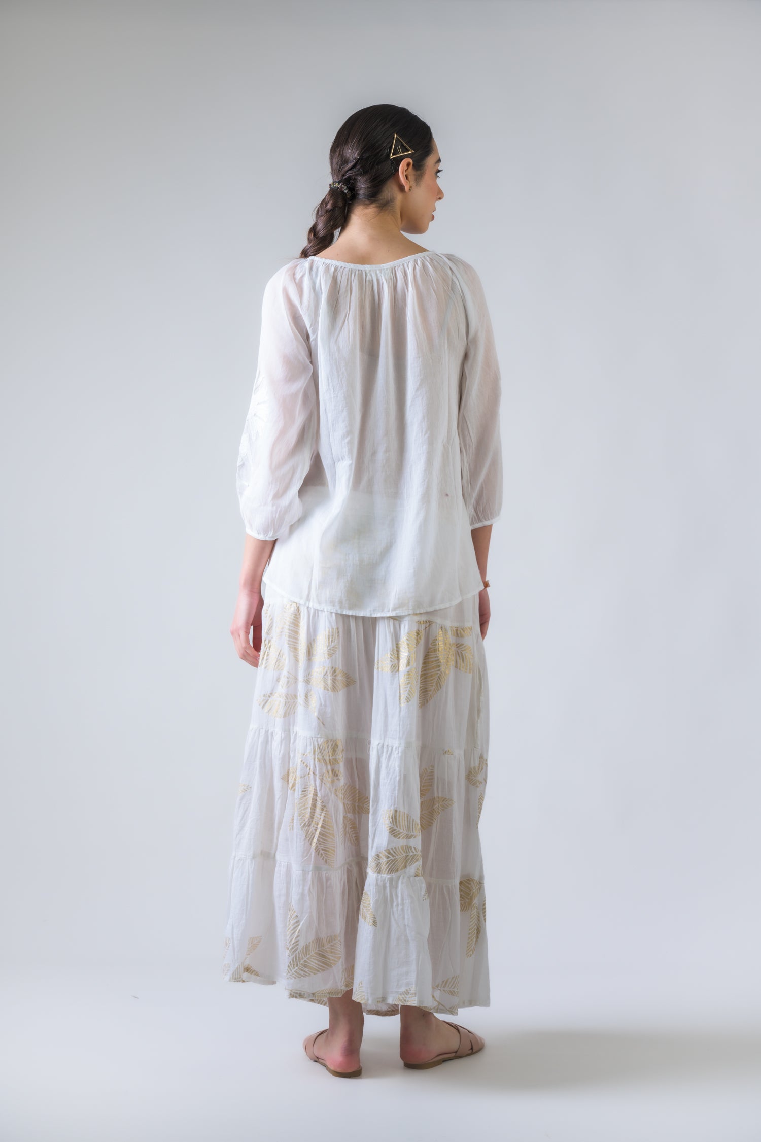 Rhea Embroidered Long Sleeve Cotton Top Orange / One Size