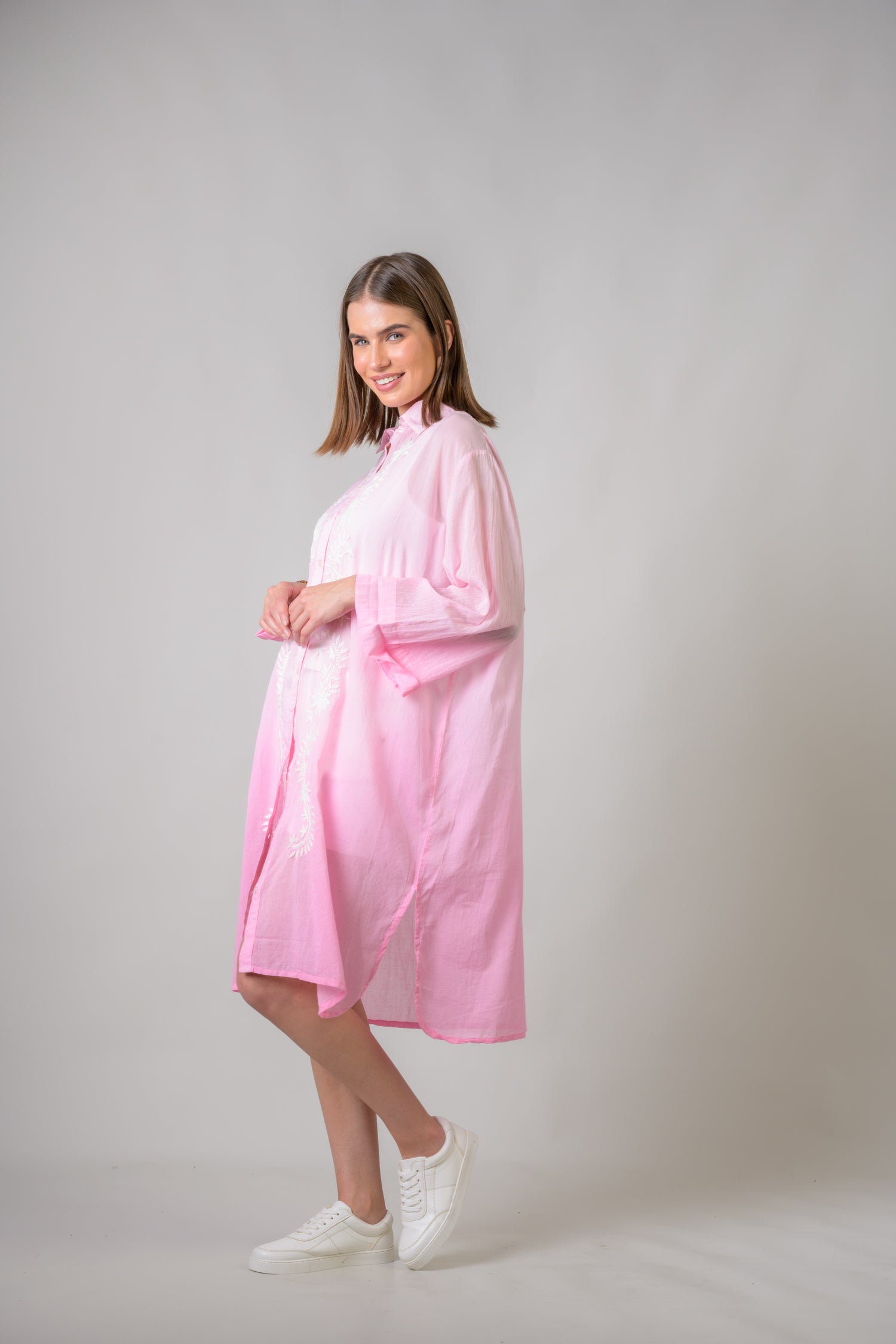 Rhea Laurels Embroidered Long Sleeve Button Down Top Blue / One Size