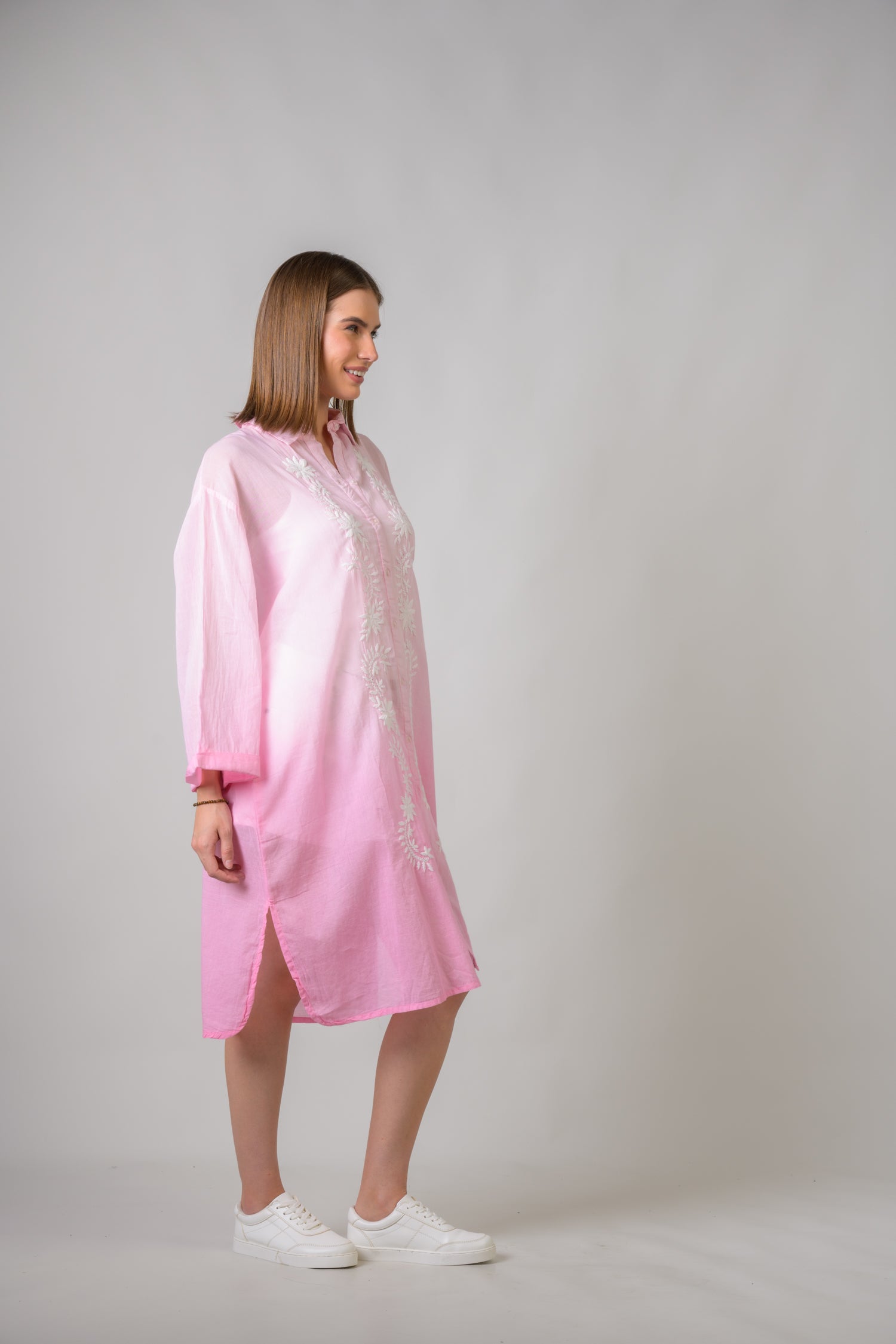 Rhea Laurels Embroidered Long Sleeve Button Down Top Blue / One Size