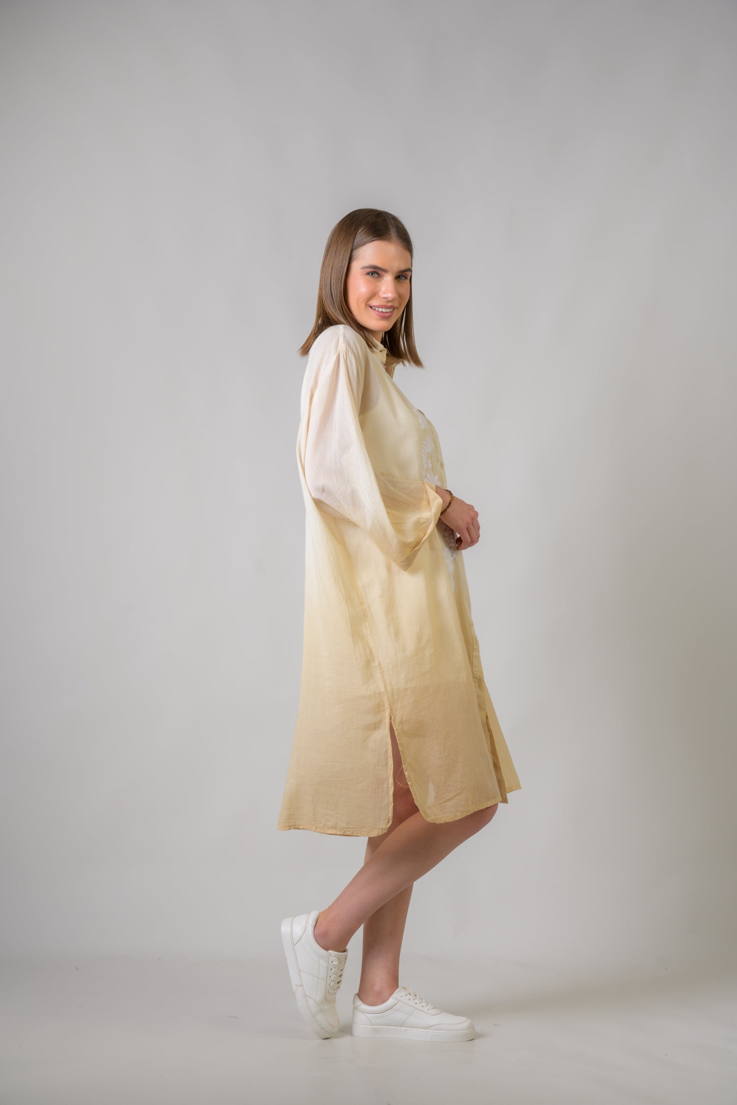 Rhea Laurels Embroidered Long Sleeve Button Down Top Beige / One Size