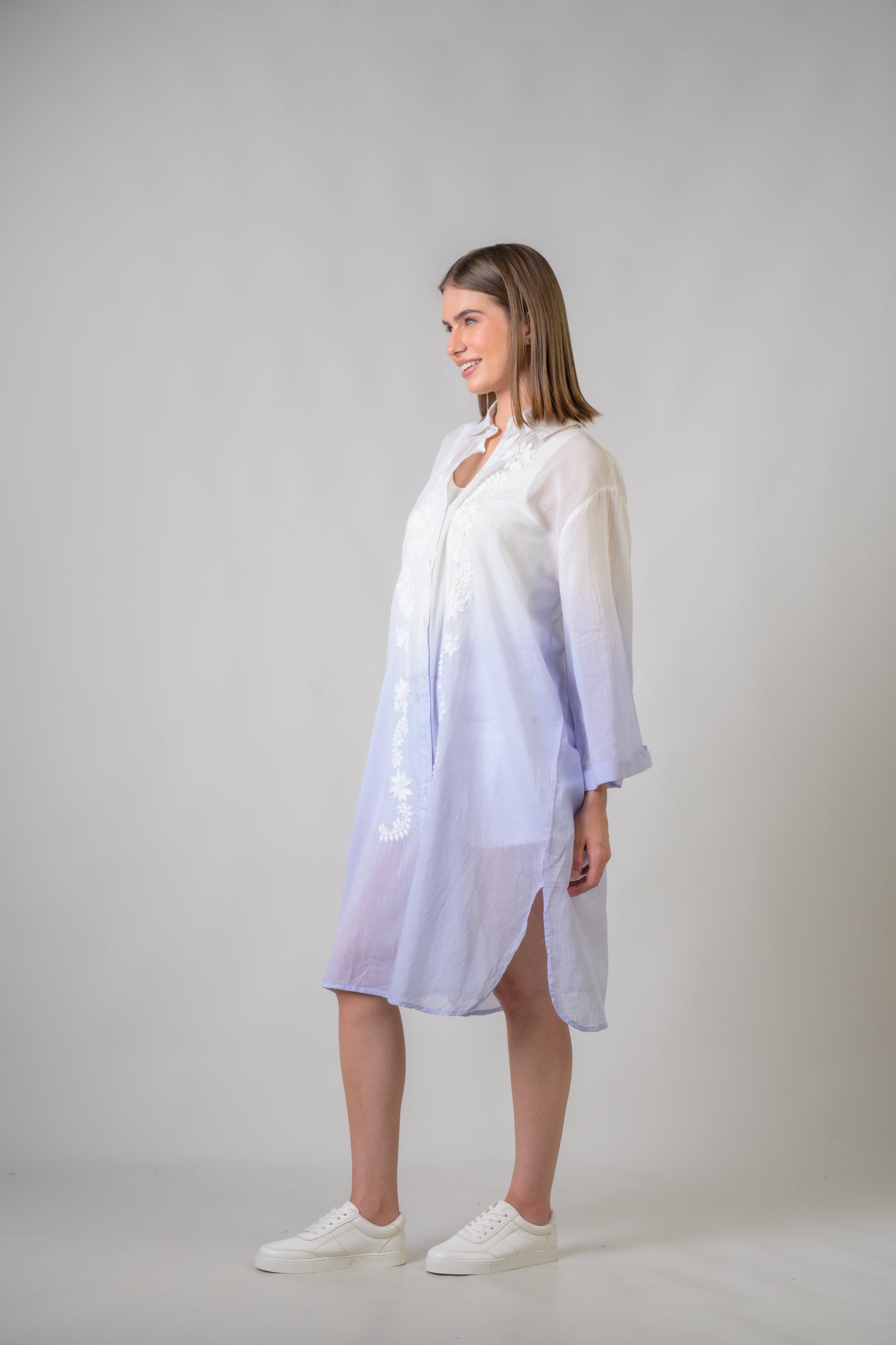 Rhea Laurels Embroidered Long Sleeve Button Down Top Blue / One Size