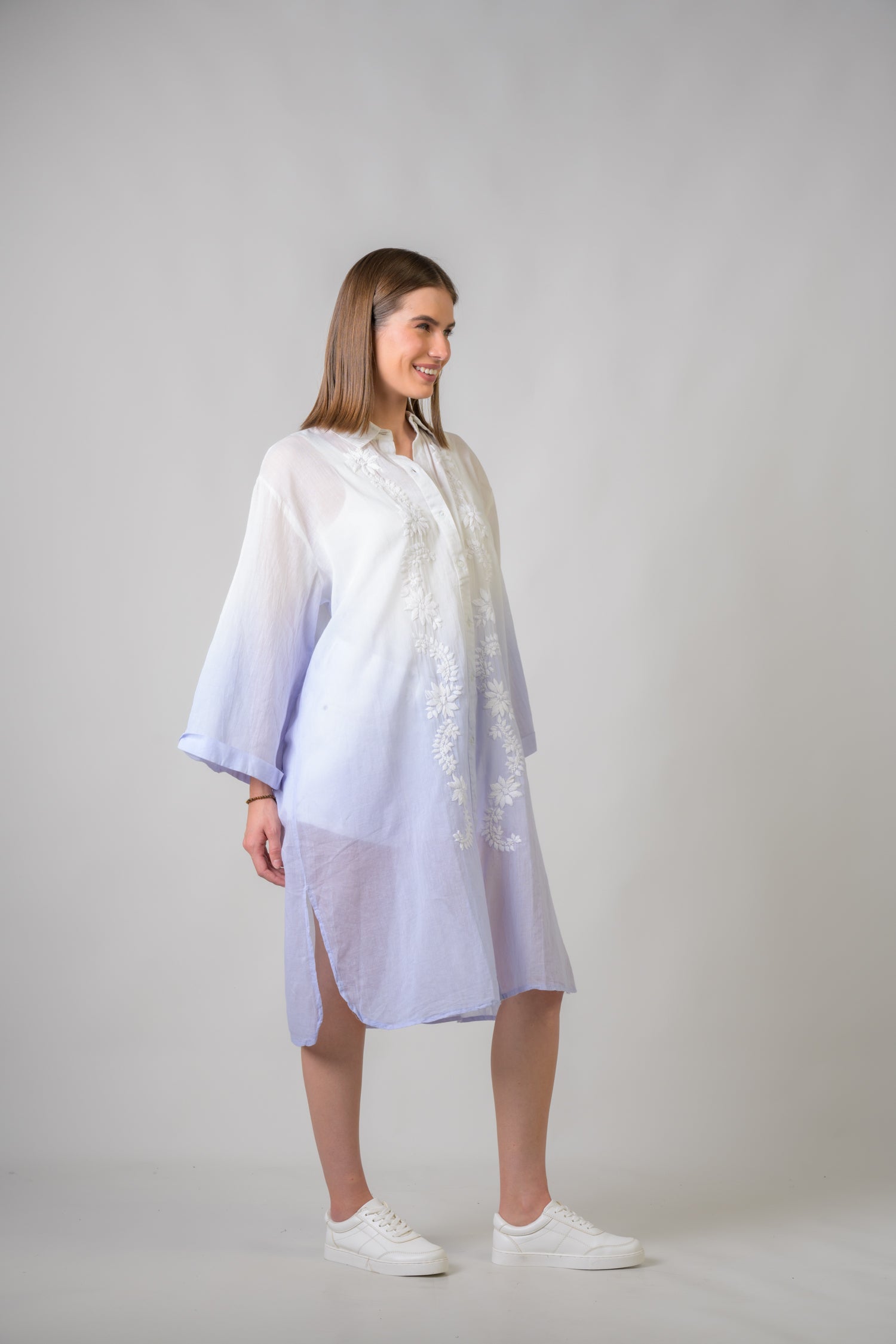 Rhea Laurels Embroidered Long Sleeve Button Down Top Blue / One Size