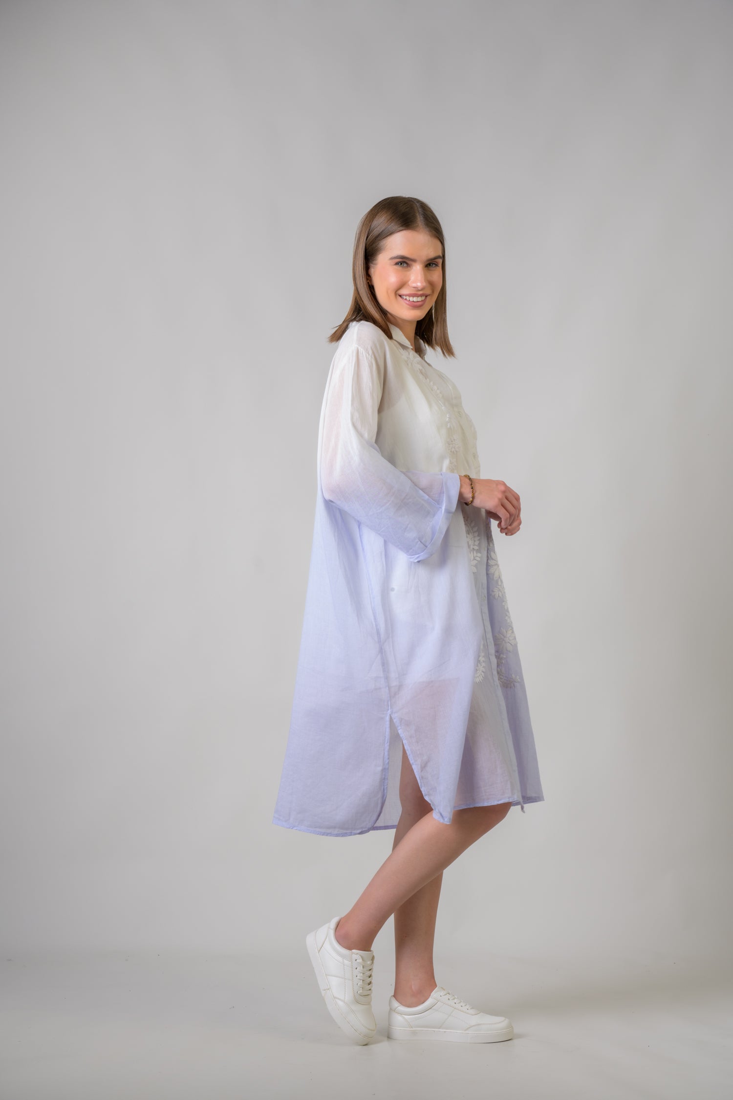 Rhea Laurels Embroidered Long Sleeve Button Down Top Blue / One Size