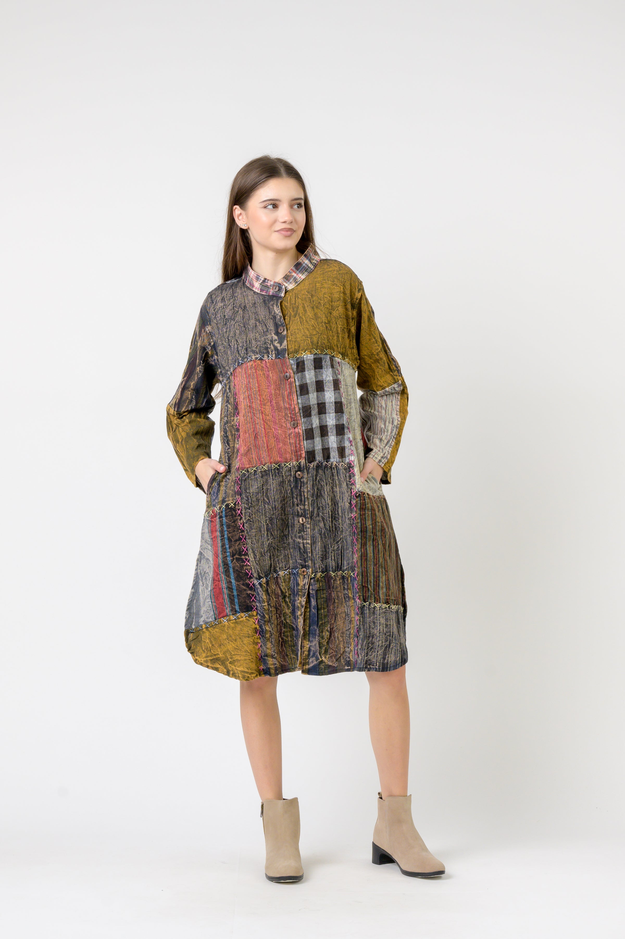 Rhea Mandarin Collar Cotton Long Shirt