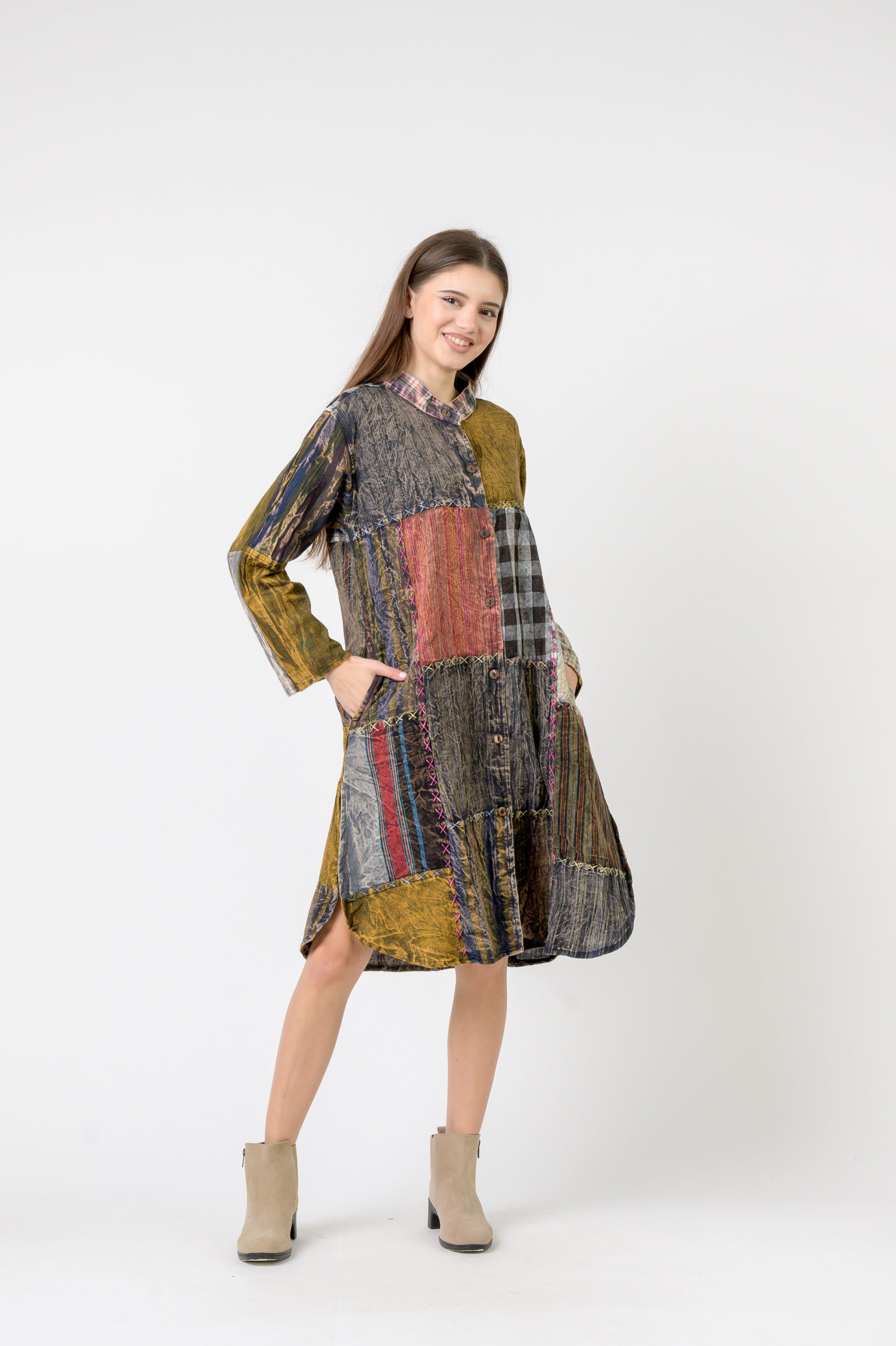 Rhea Mandarin Collar Cotton Casual Wear