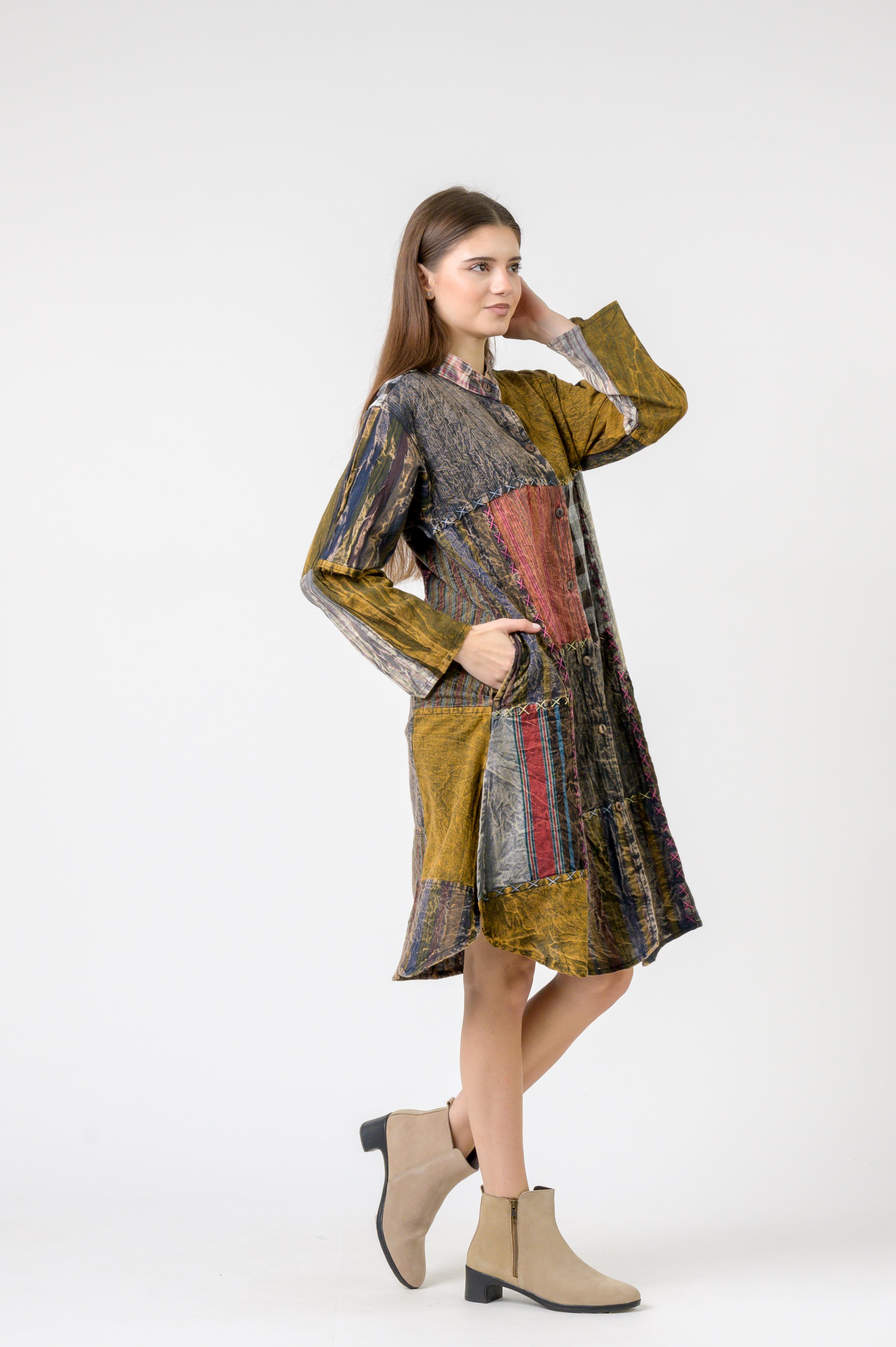 Rhea Mandarin Collar Cotton Long Shirt