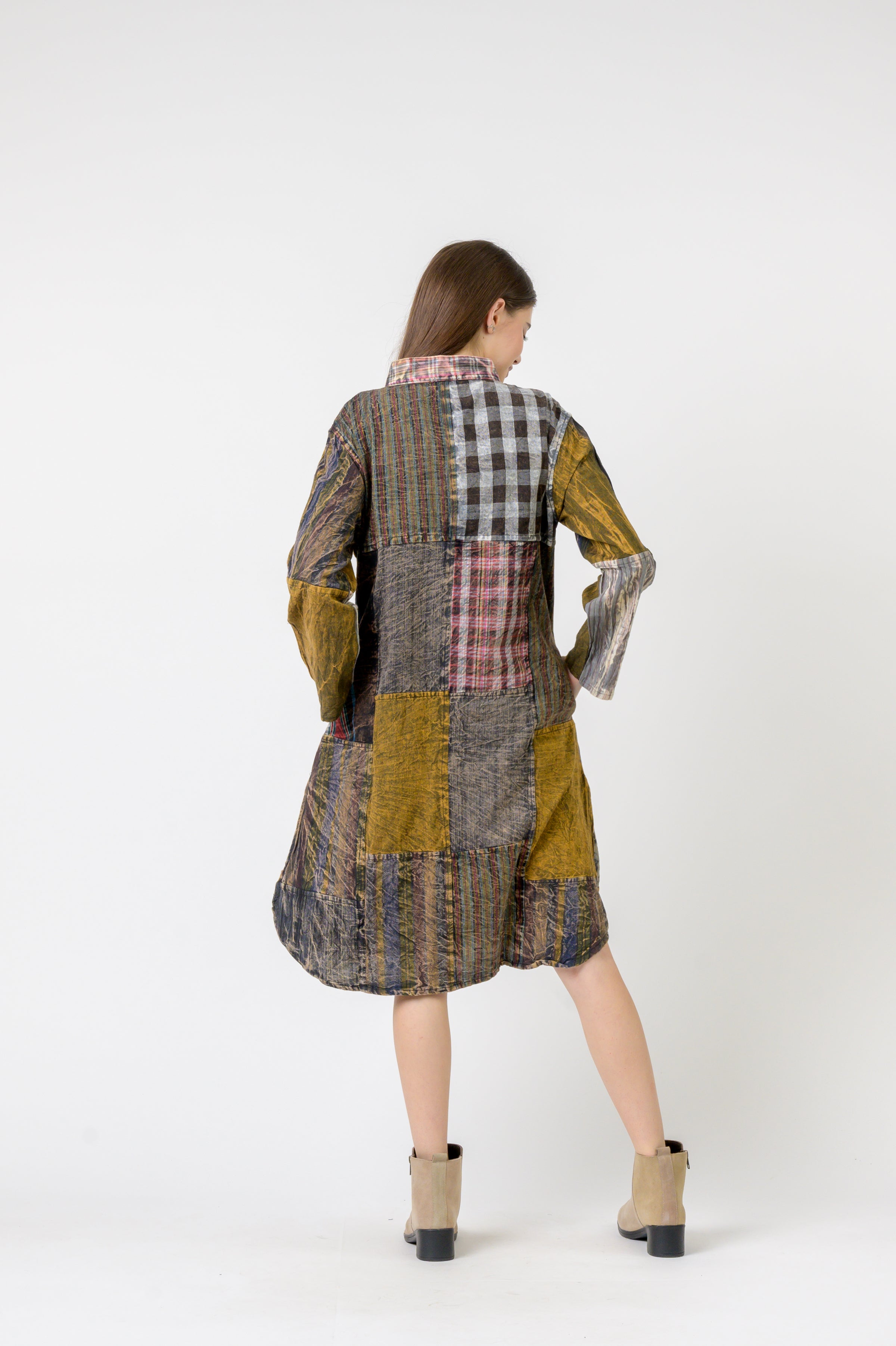 Rhea Mandarin Collar Cotton Long Shirt