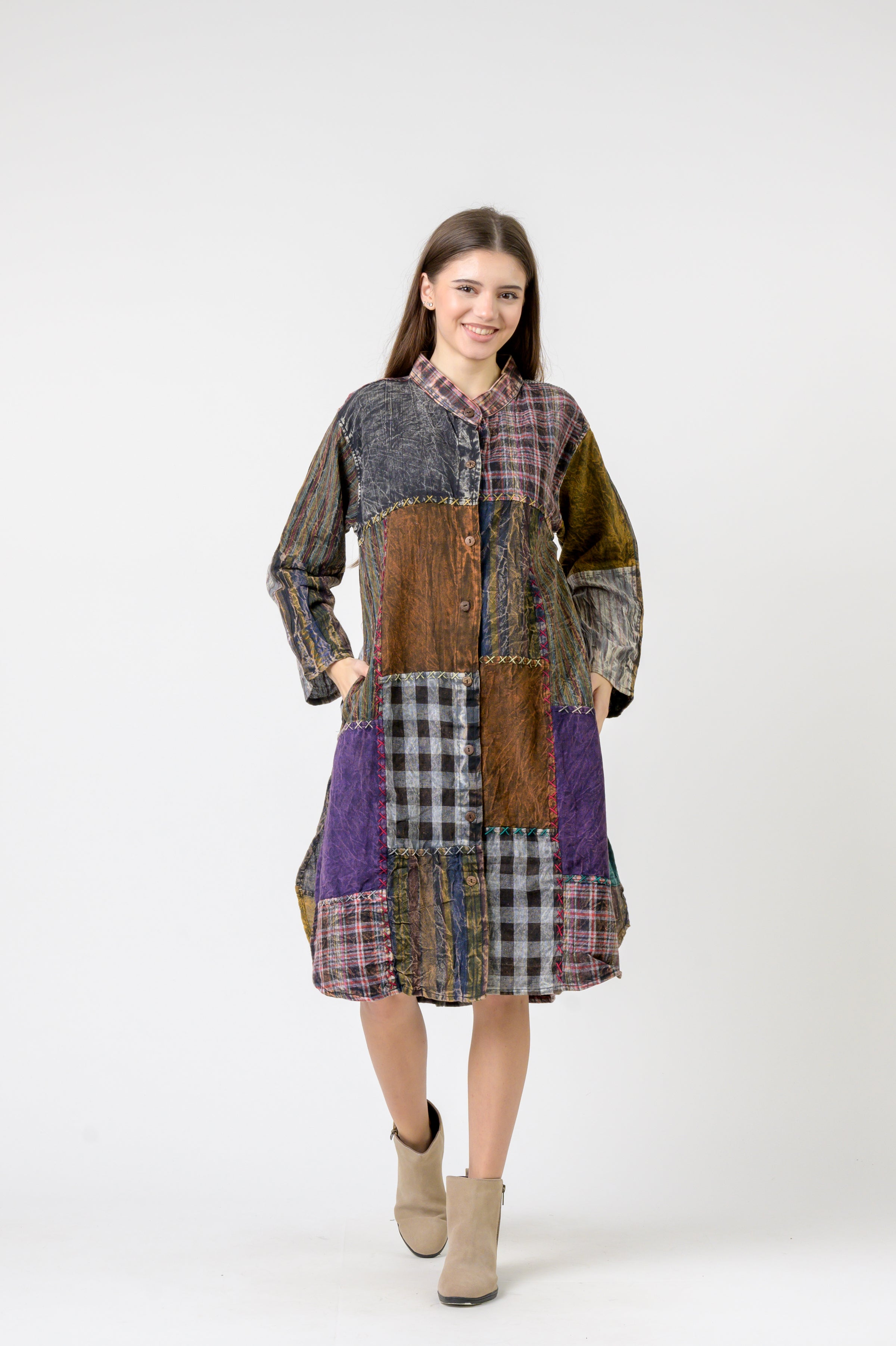 Rhea Mandarin Collar Cotton Casual Wear