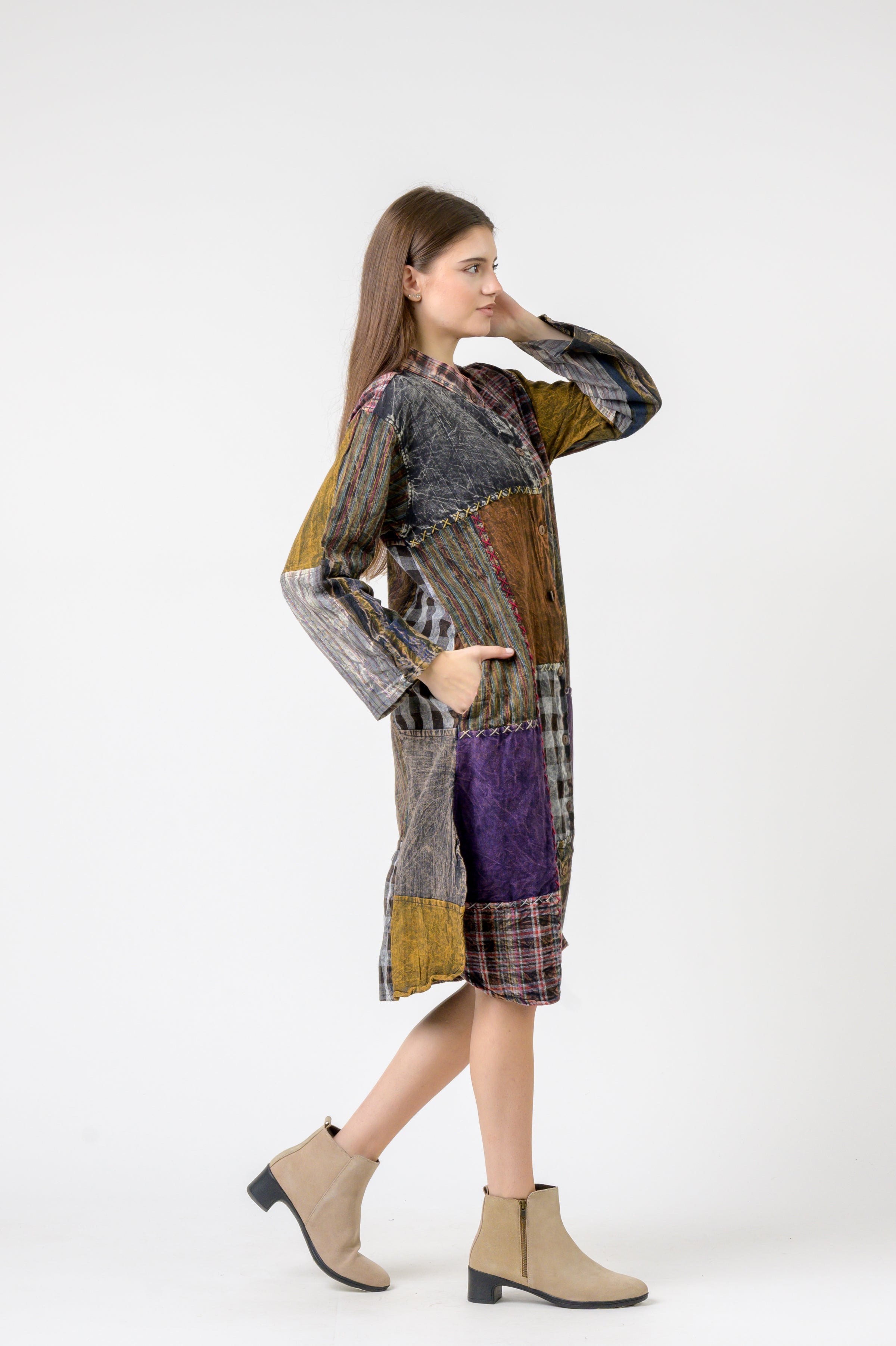 Rhea Mandarin Collar Cotton Long Shirt