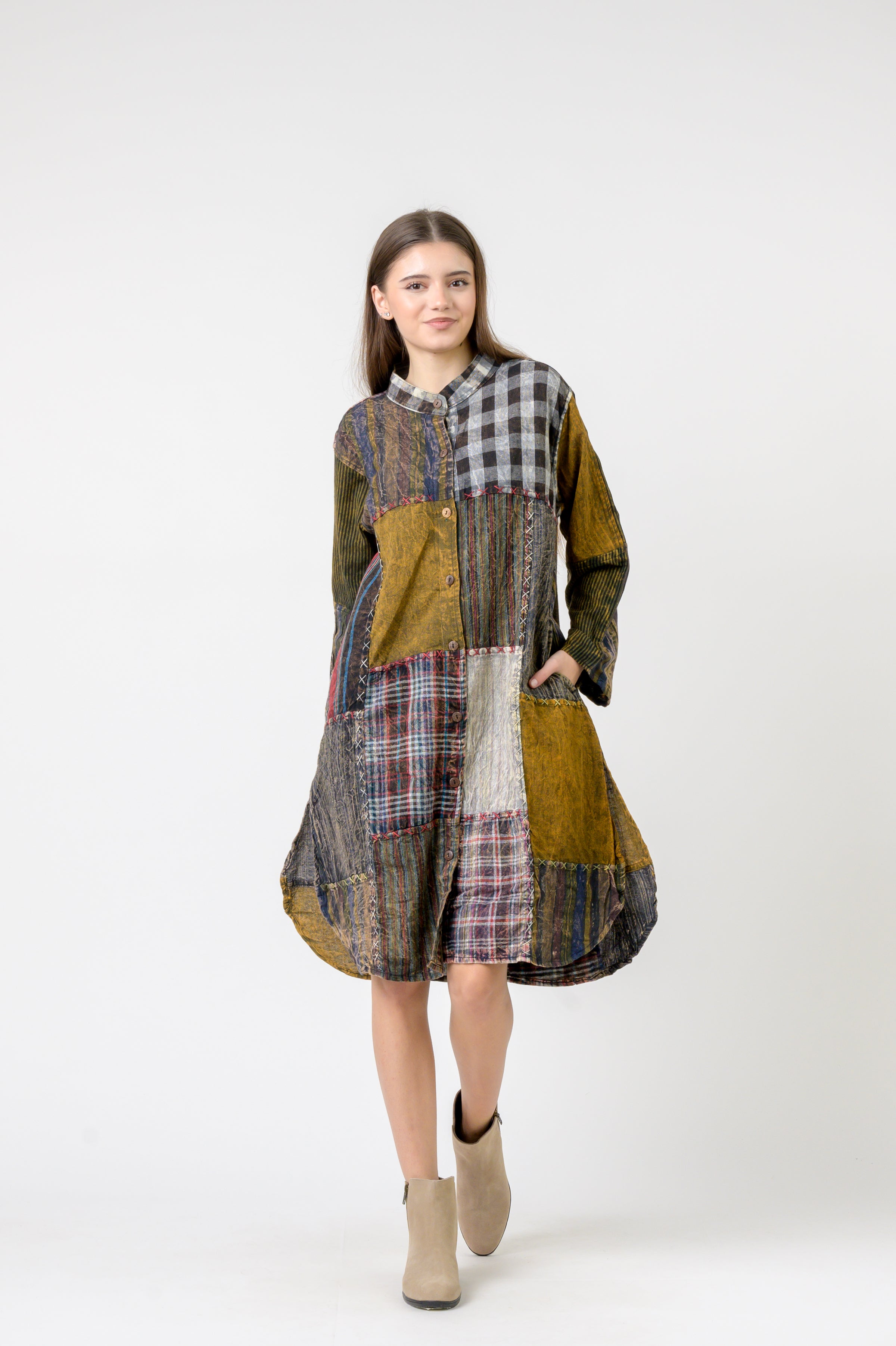 Rhea Mandarin Collar Cotton Casual Wear