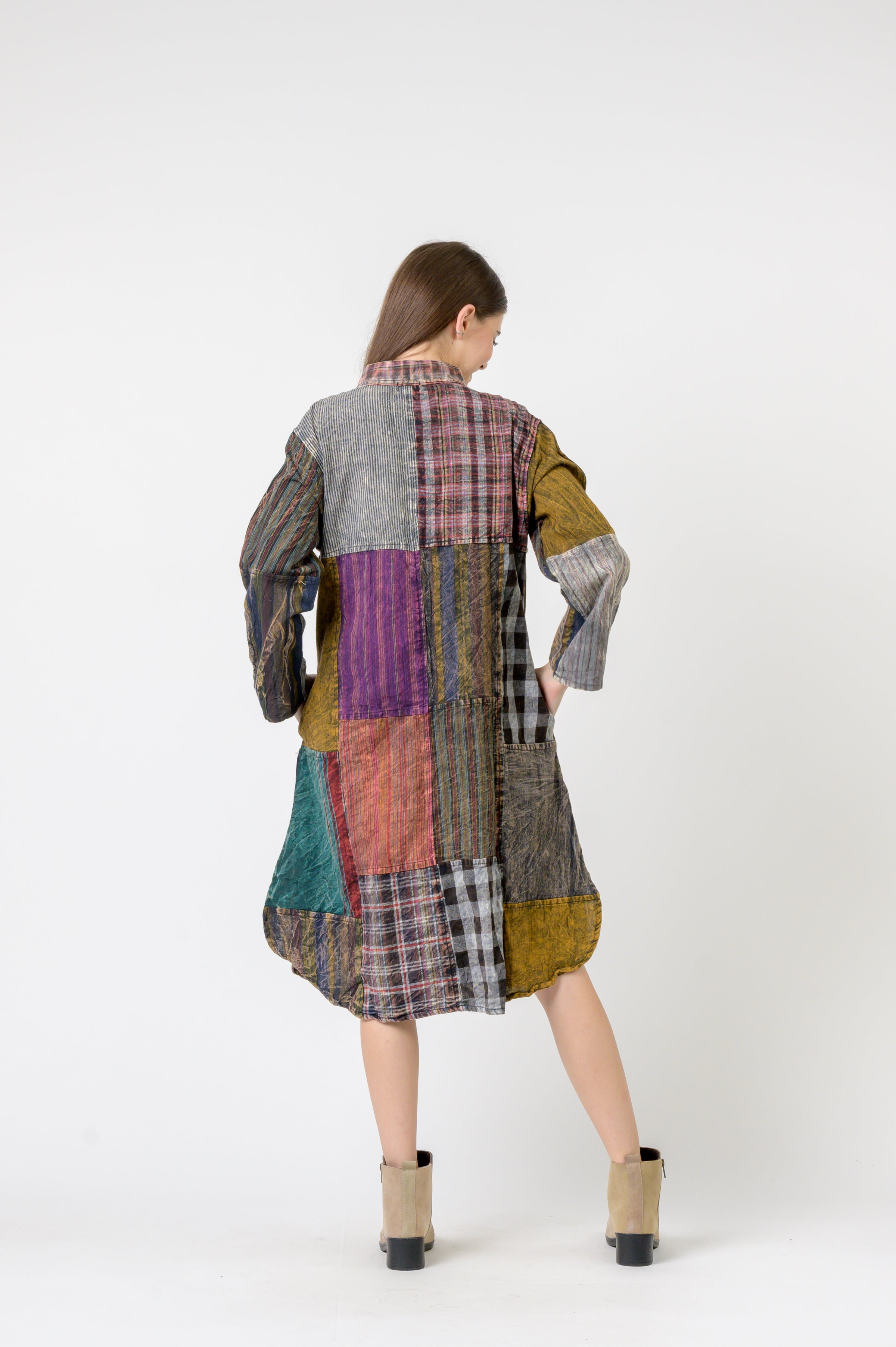 Rhea Mandarin Collar Cotton Long Shirt
