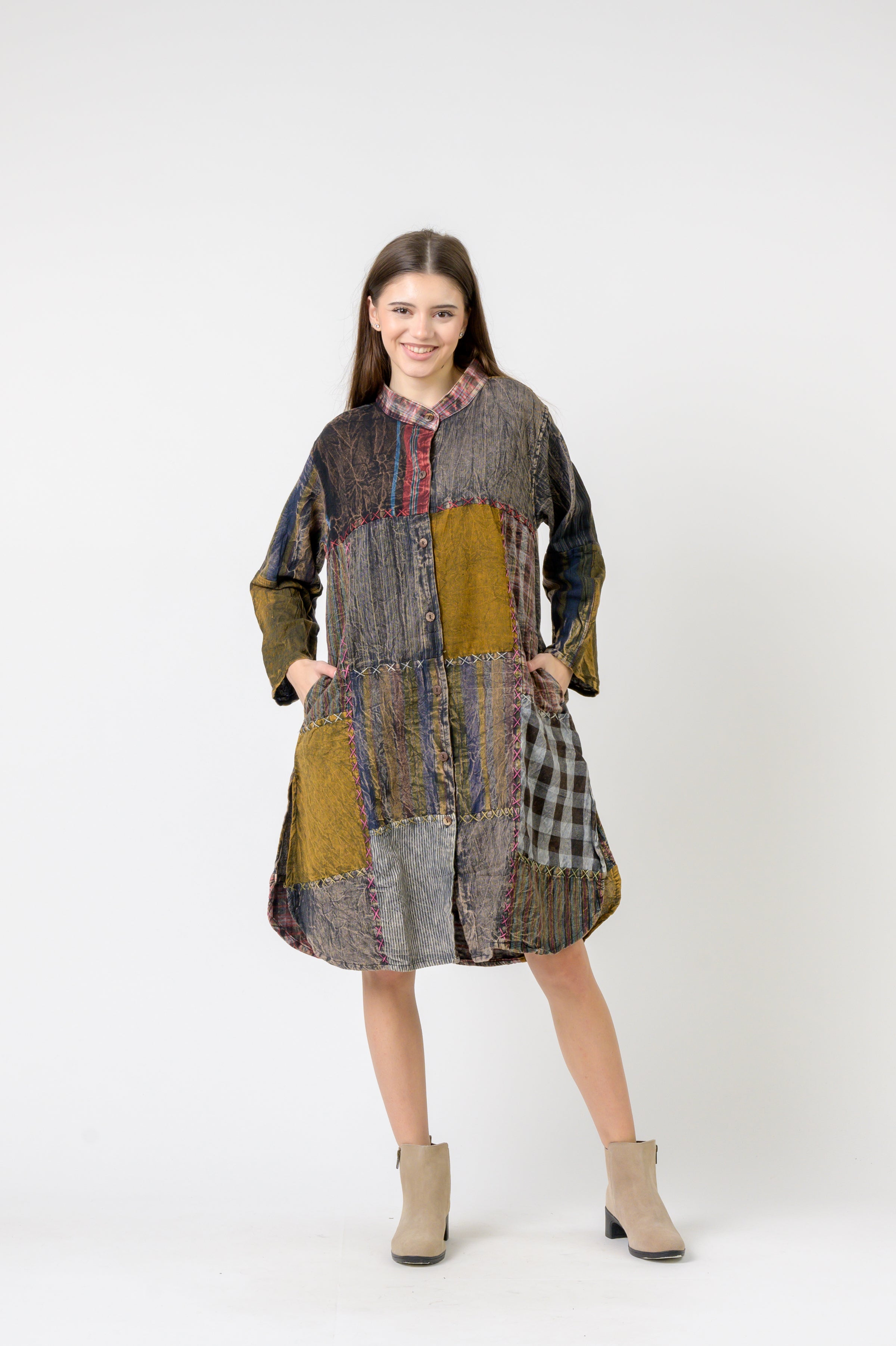 Rhea Mandarin Collar Cotton Long Shirt