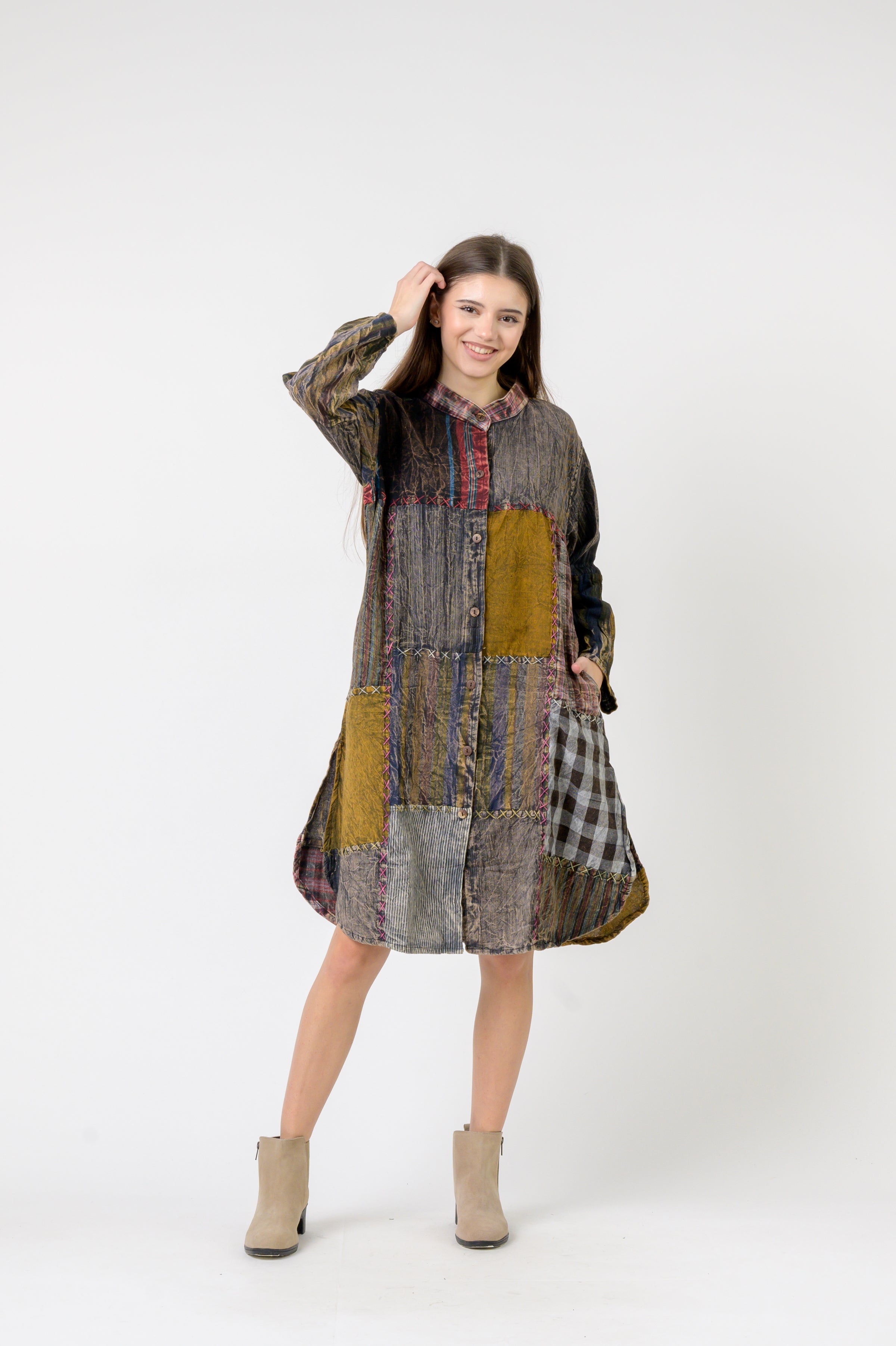 Rhea Mandarin Collar Cotton Casual Wear