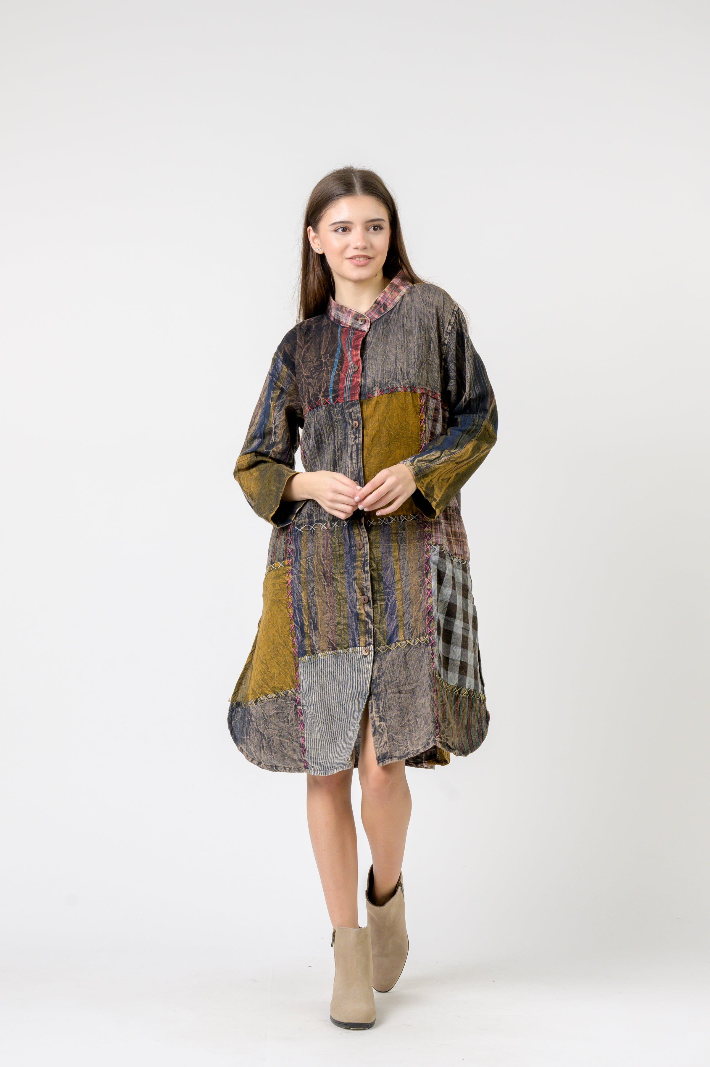 Rhea Mandarin Collar Cotton Casual Wear