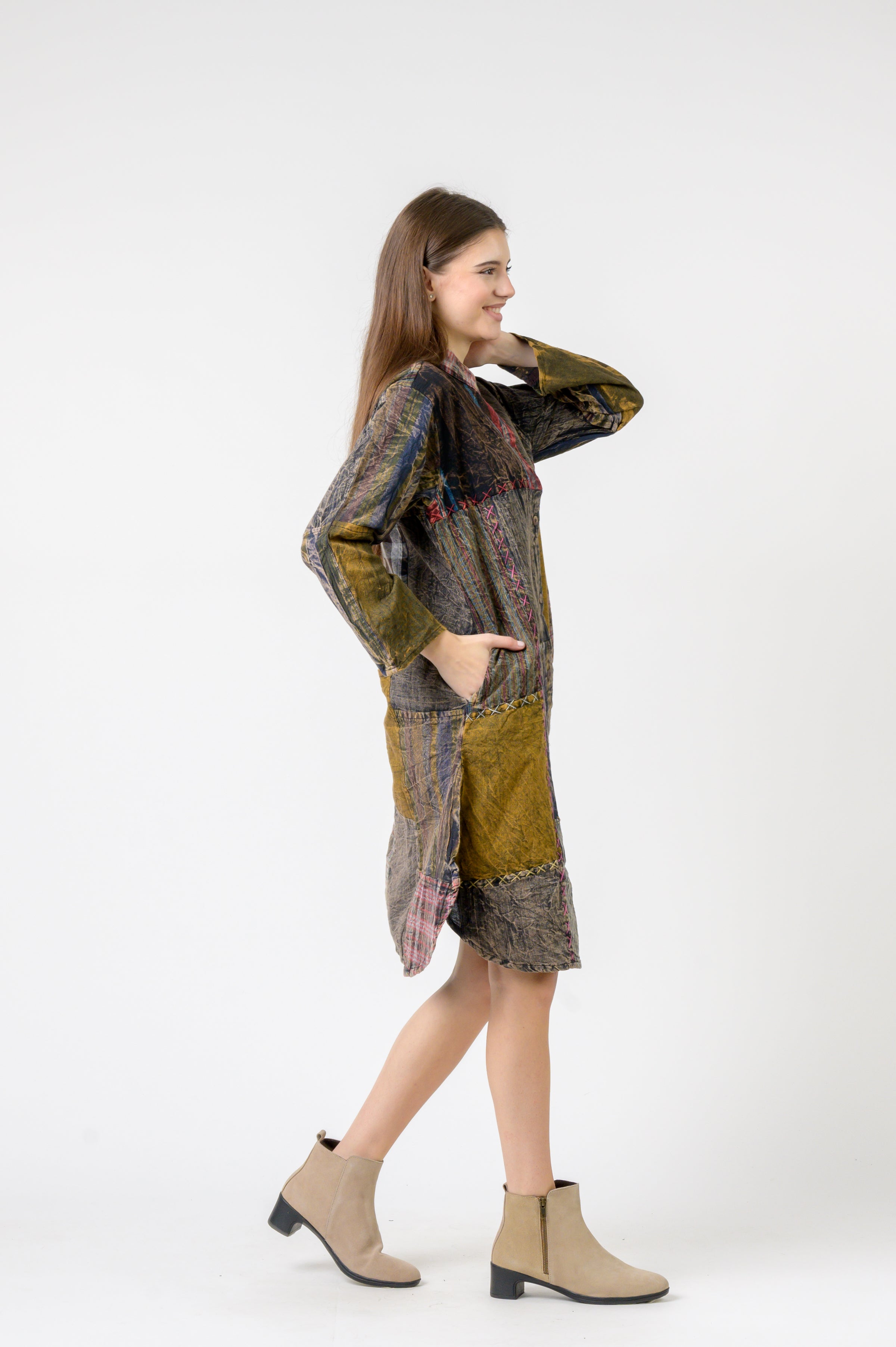 Rhea Mandarin Collar Cotton Long Shirt