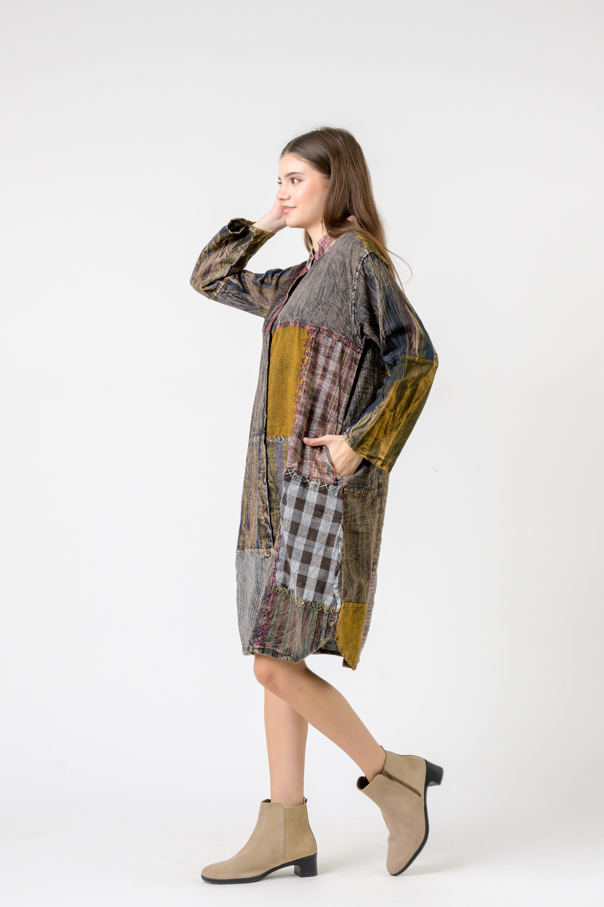 Rhea Mandarin Collar Cotton Casual Wear