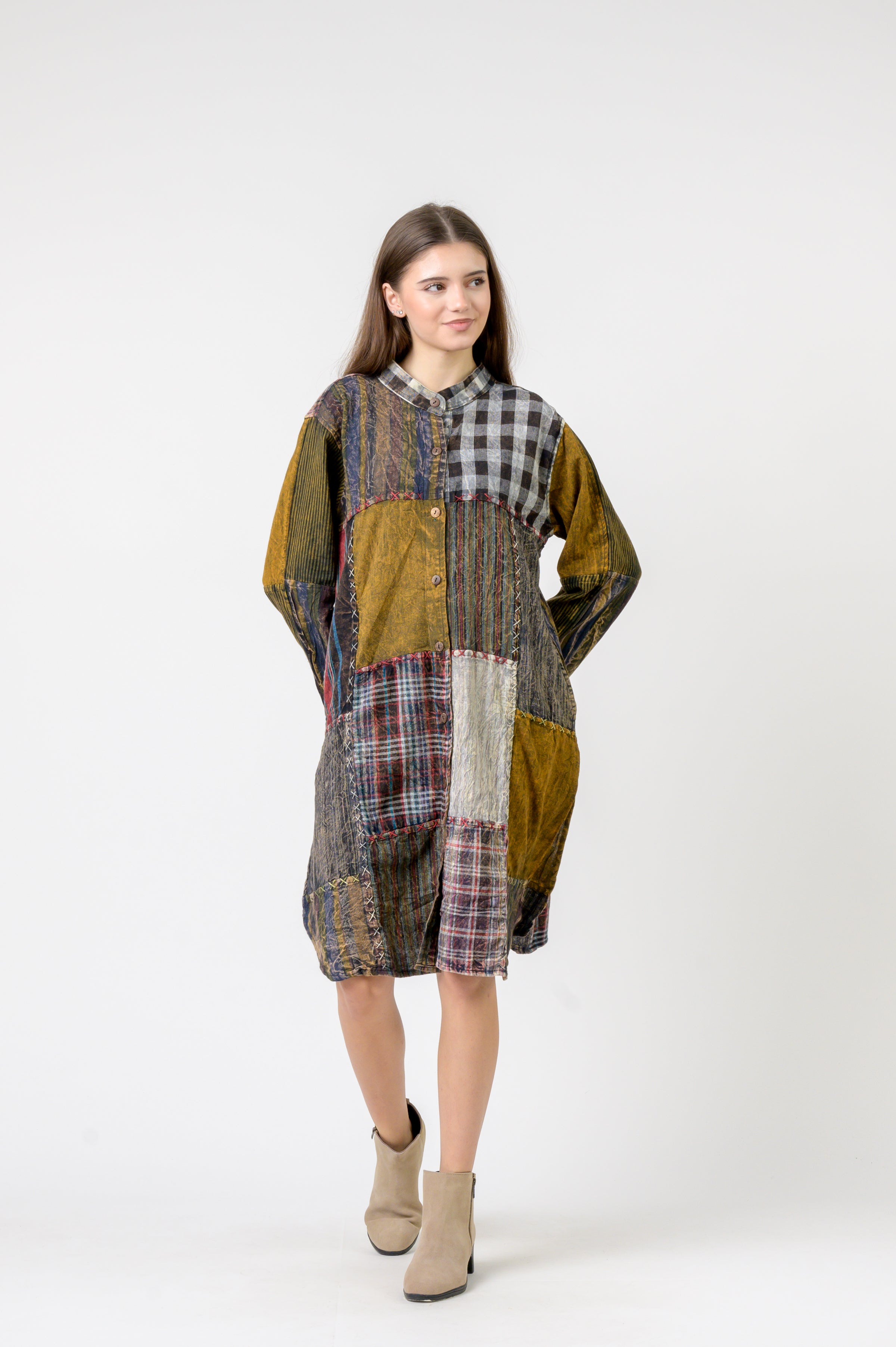 Rhea Mandarin Collar Cotton Casual Wear