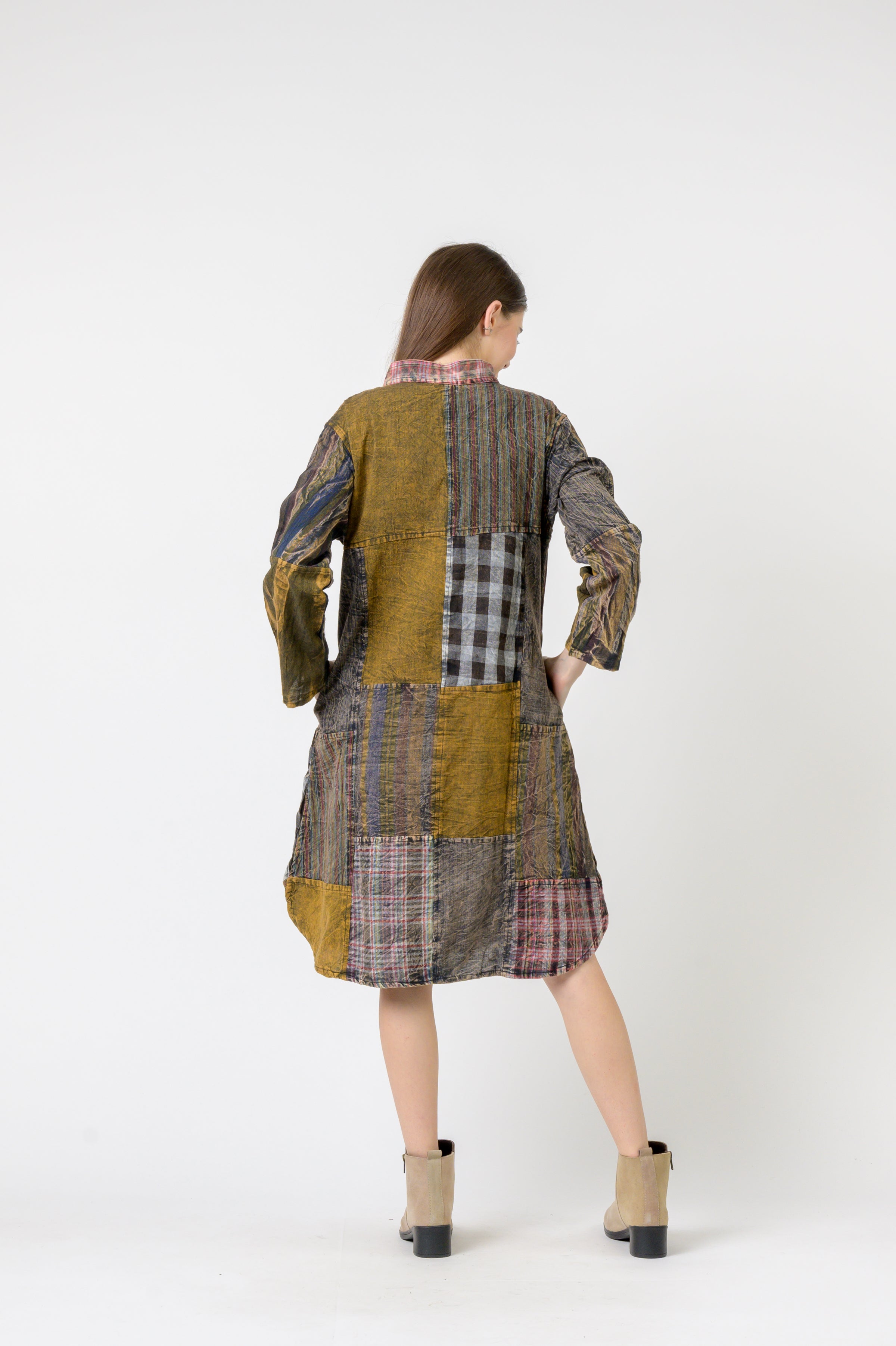 Rhea Mandarin Collar Cotton Long Shirt