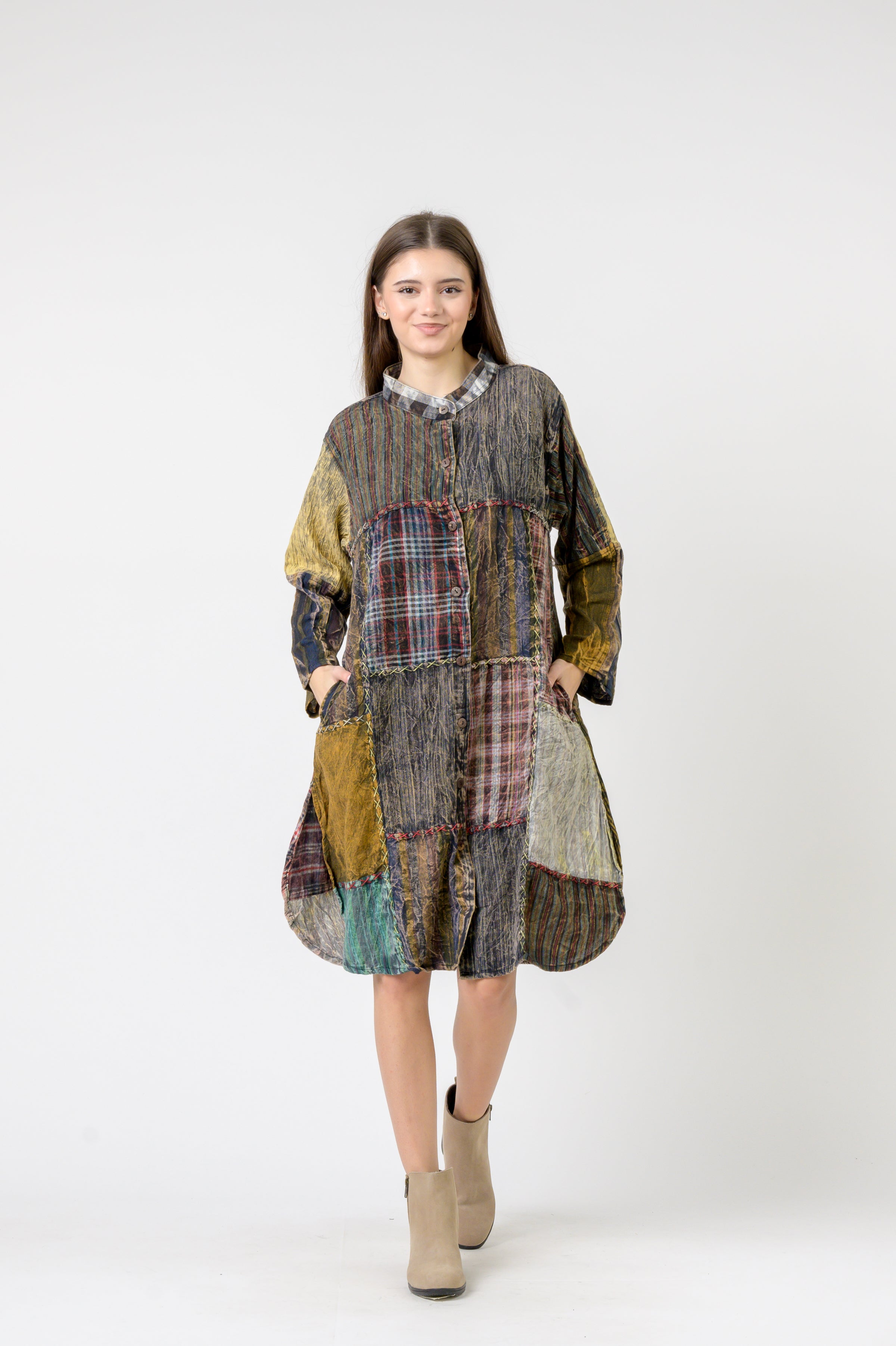 Rhea Mandarin Collar Cotton Casual Wear