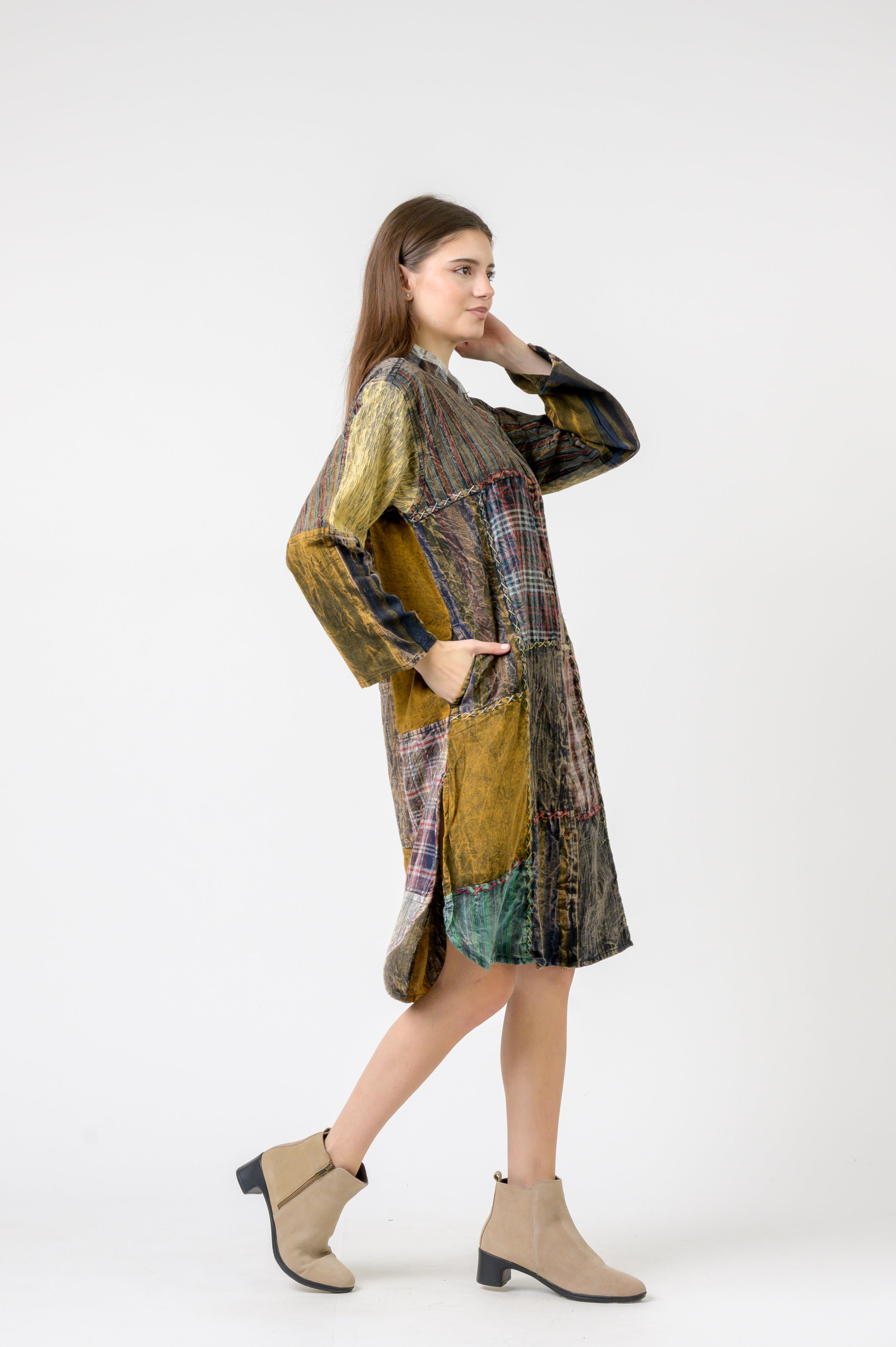 Rhea Mandarin Collar Cotton Long Shirt