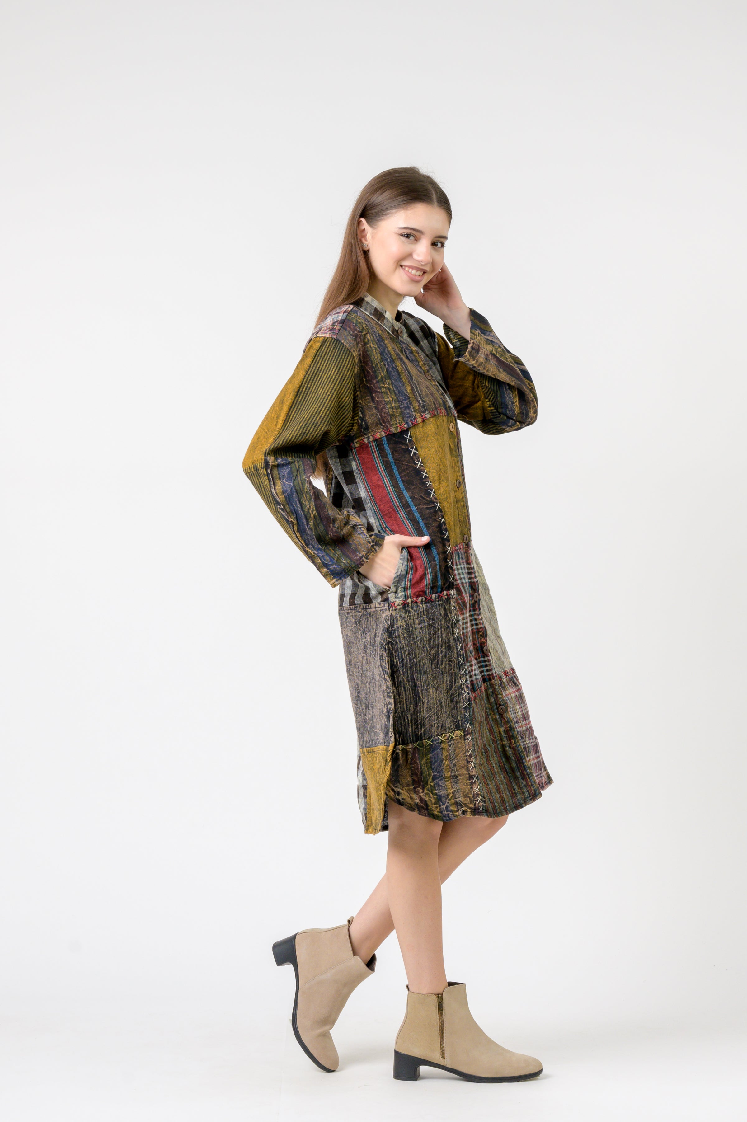 Rhea Mandarin Collar Cotton Long Shirt