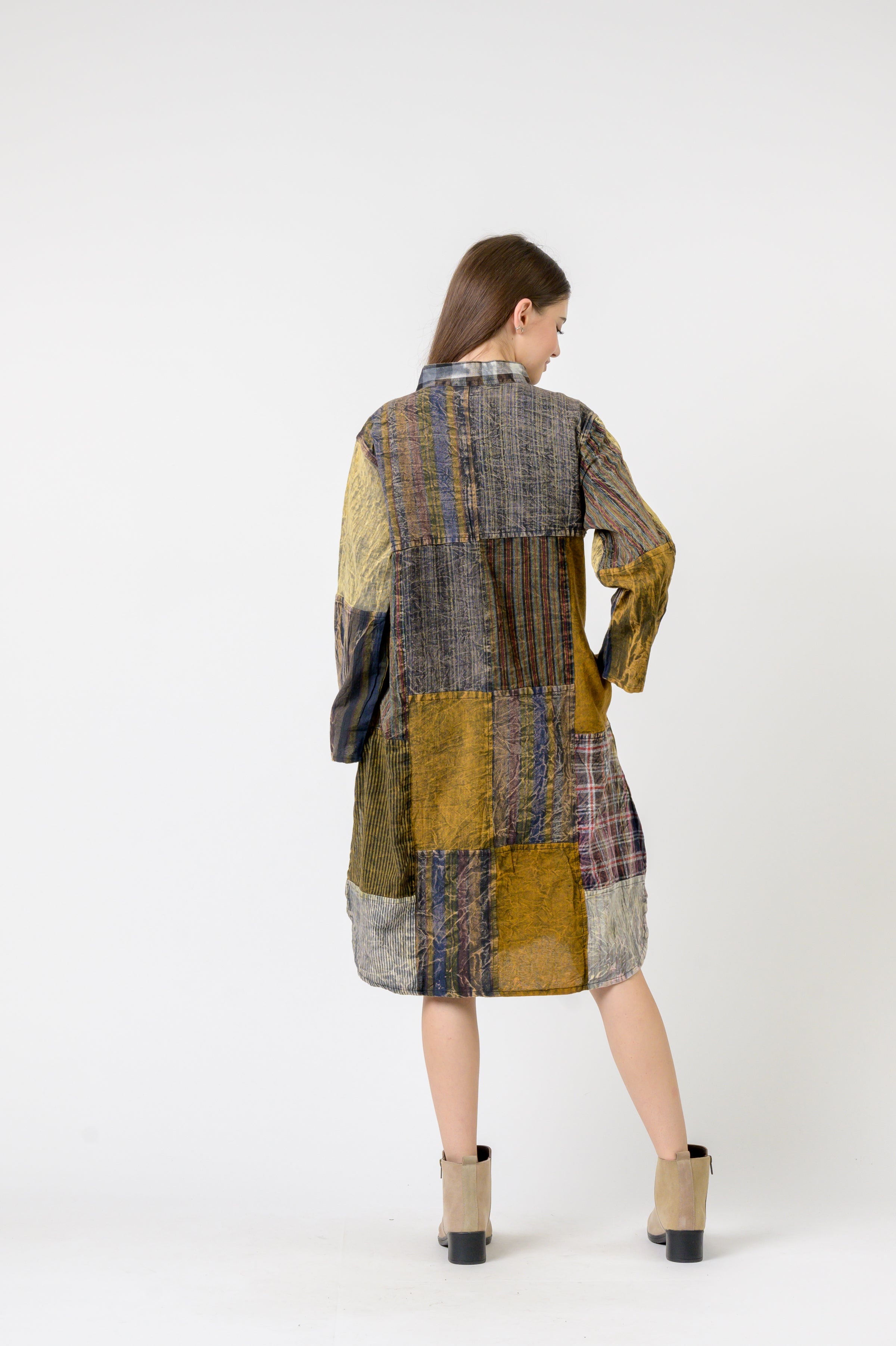 Rhea Mandarin Collar Cotton Long Shirt