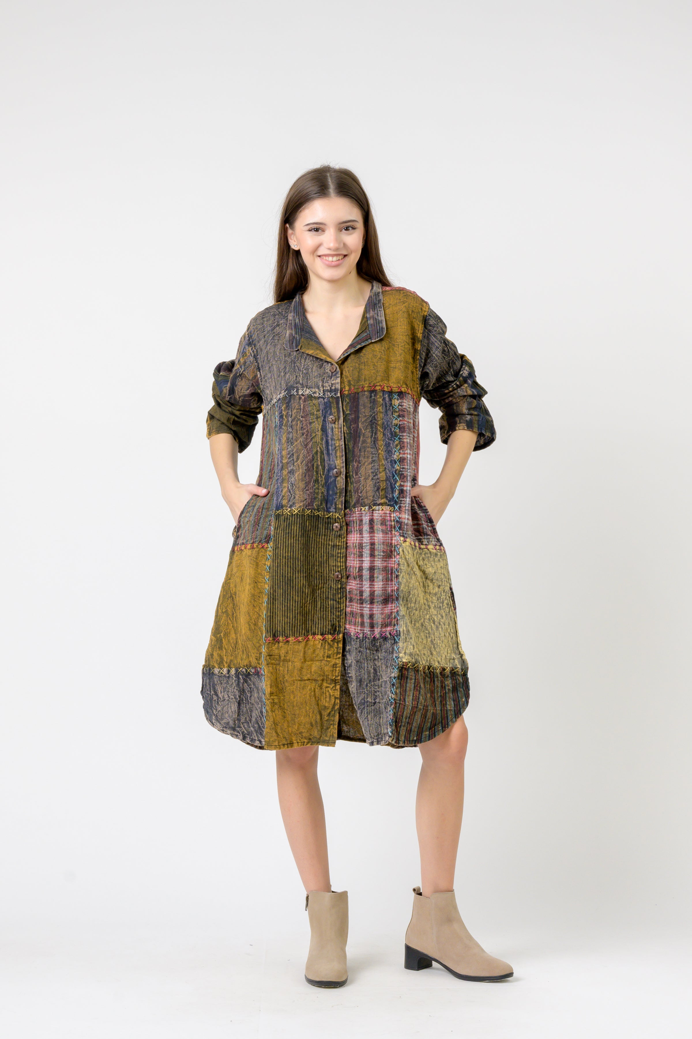 Rhea Mandarin Collar Cotton Casual Wear