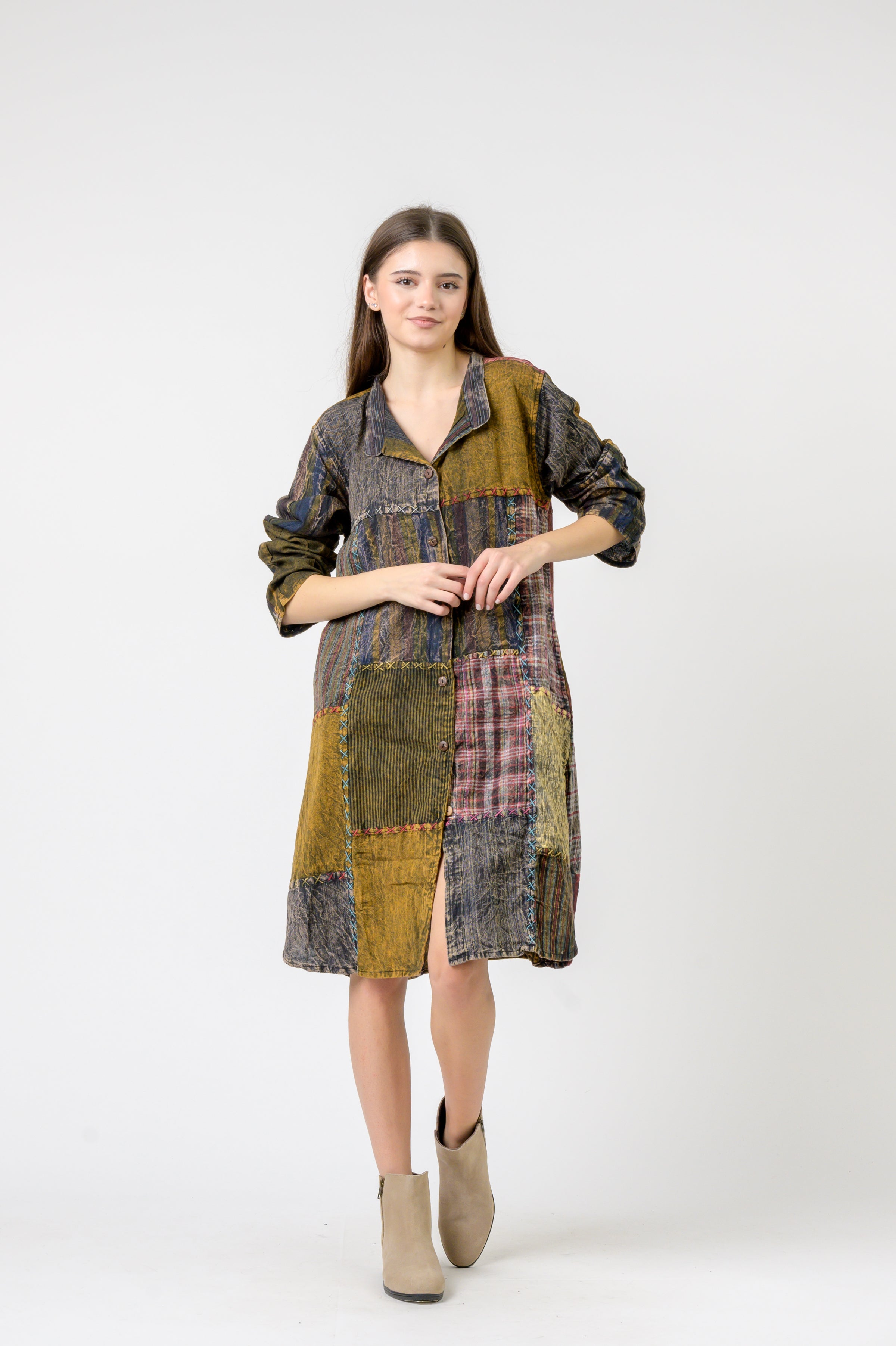 Rhea Mandarin Collar Cotton Casual Wear